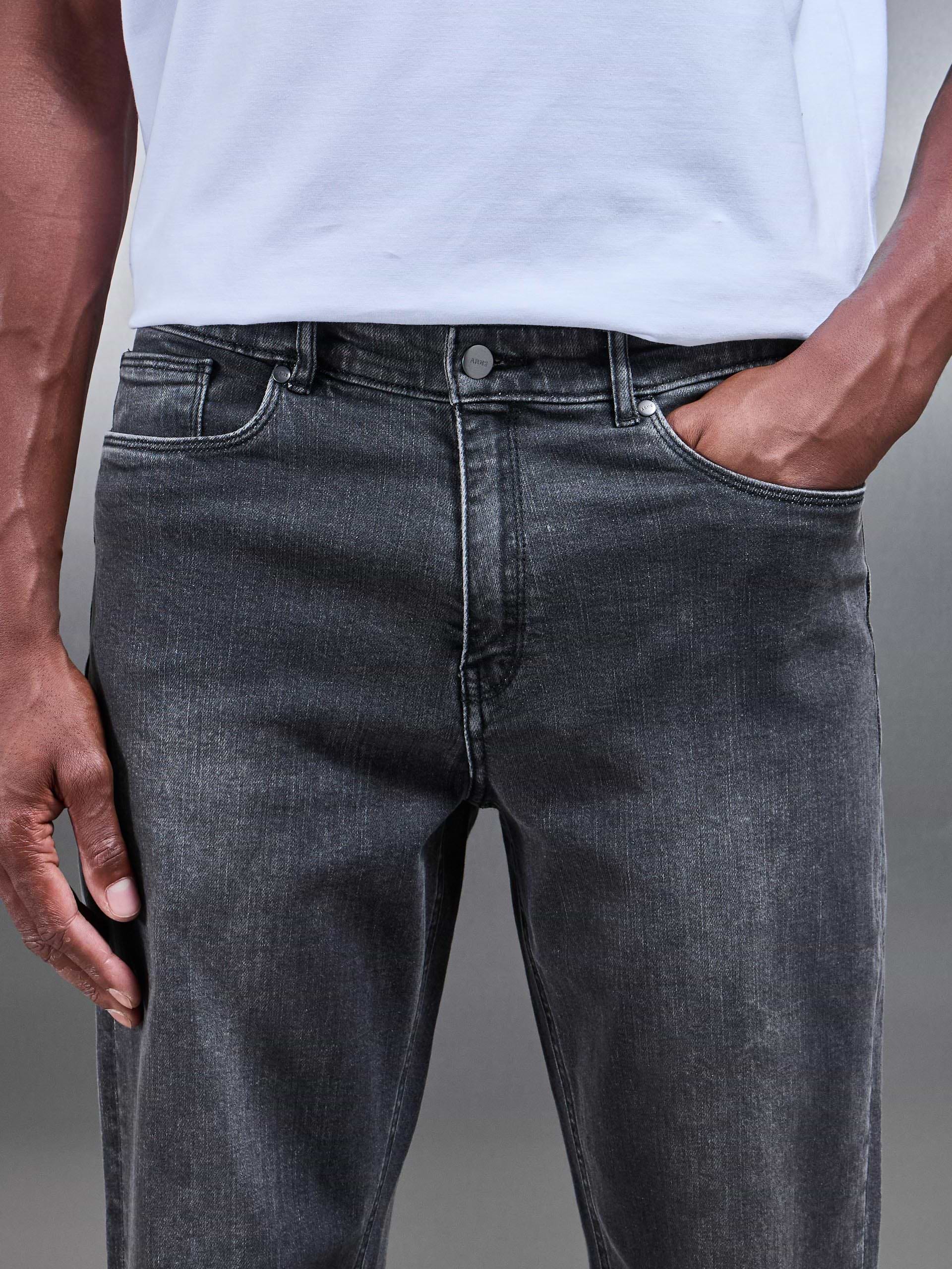 Straight Leg Denim Jeans in Grey Wash
