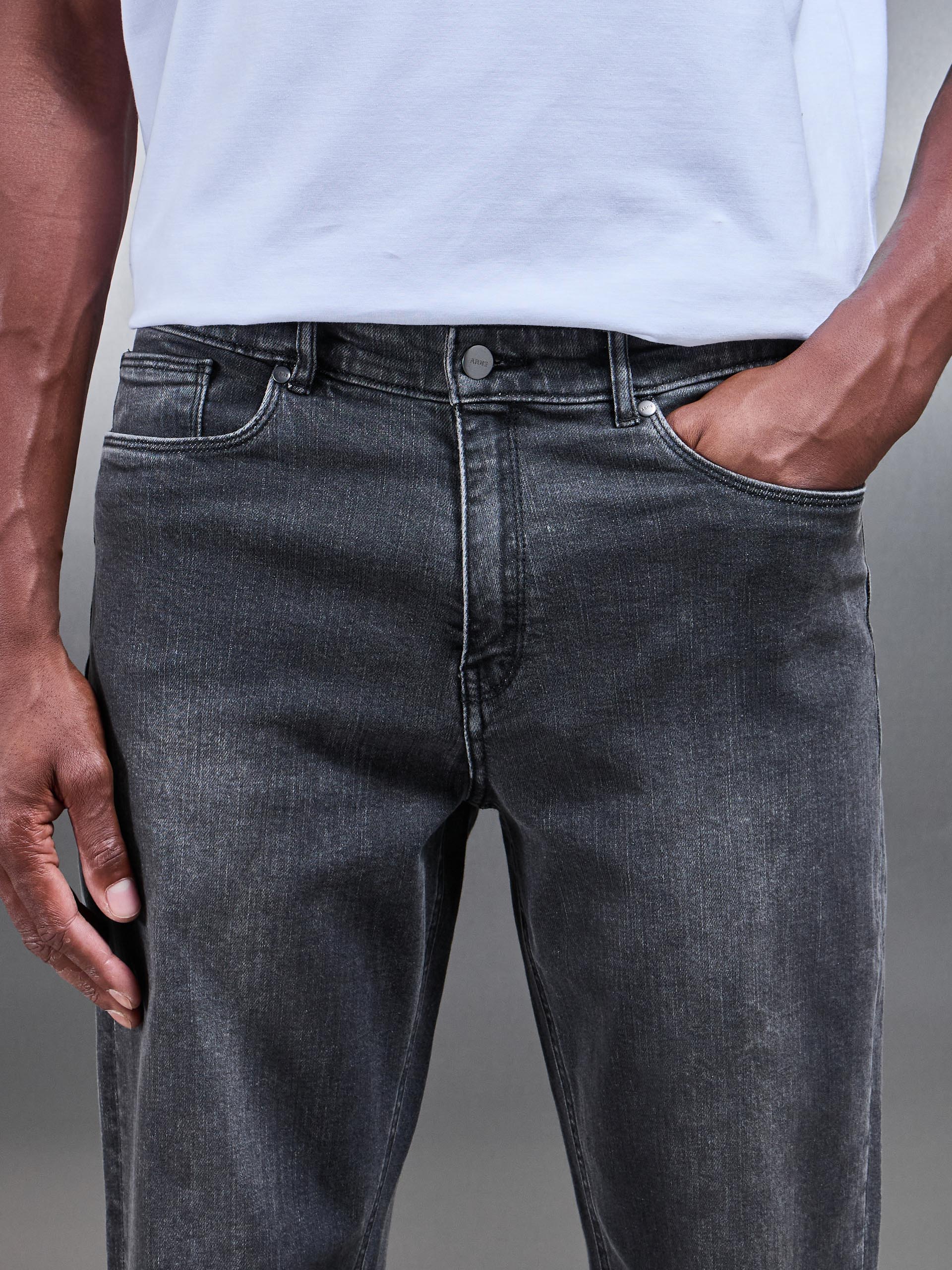 Mens Straight Leg Denim Jeans in Grey Wash