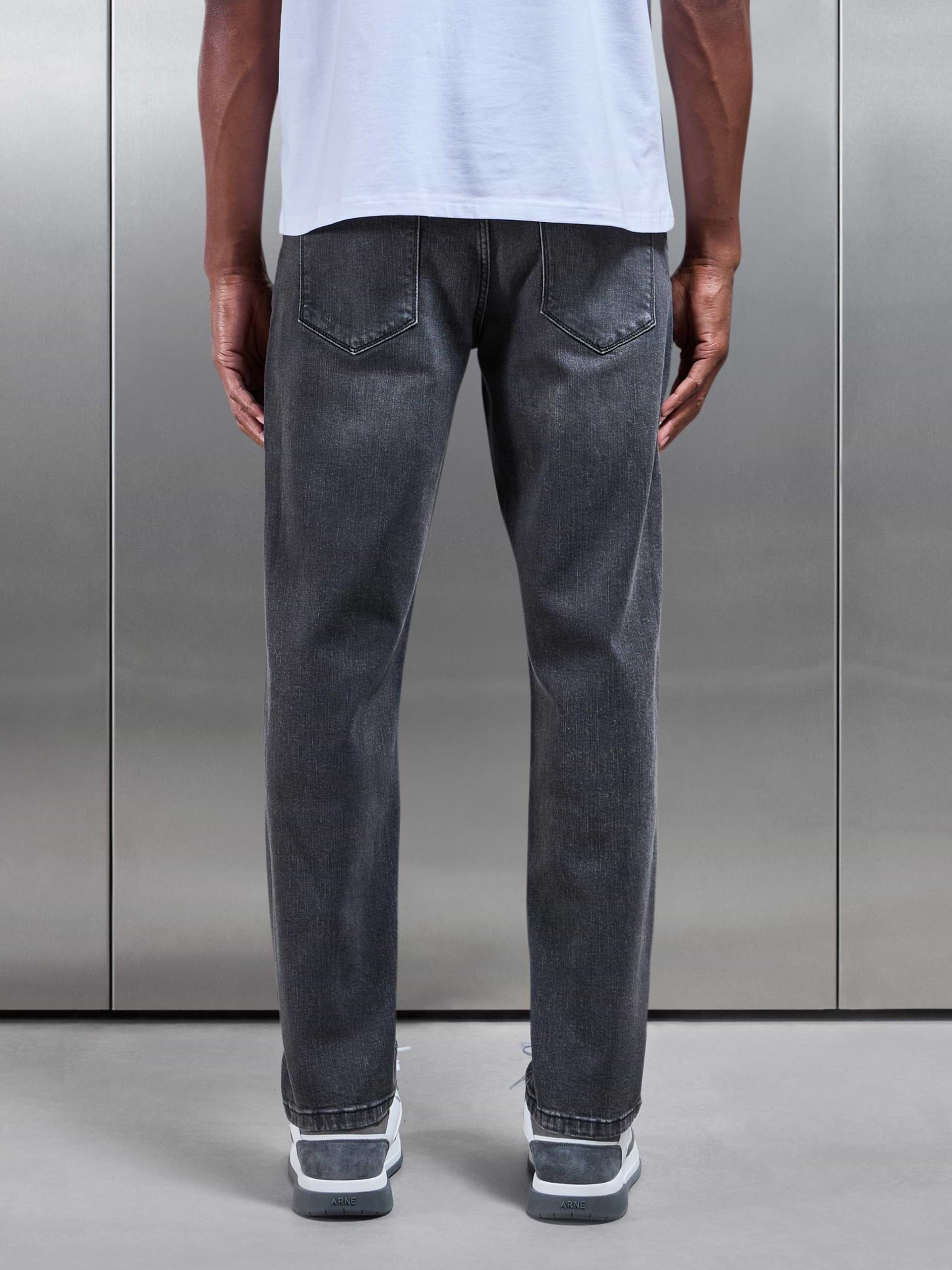 Straight Leg Denim Jeans in Grey Wash