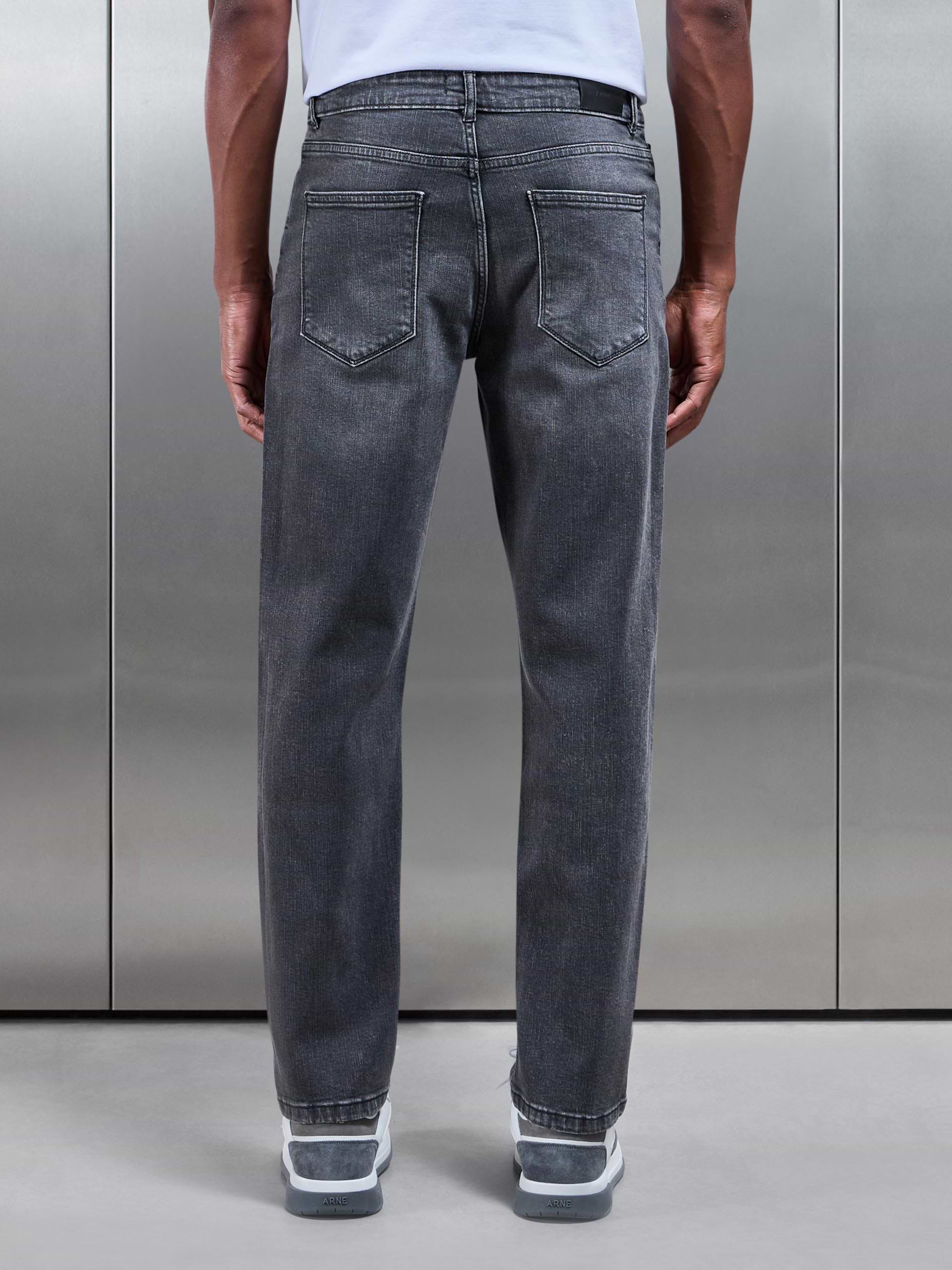 Straight Leg Denim Jeans in Grey Wash
