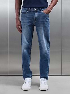 Mens Straight Leg Denim Jeans in Mid Blue