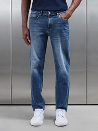 Mens Straight Leg Denim Jeans in Mid Blue