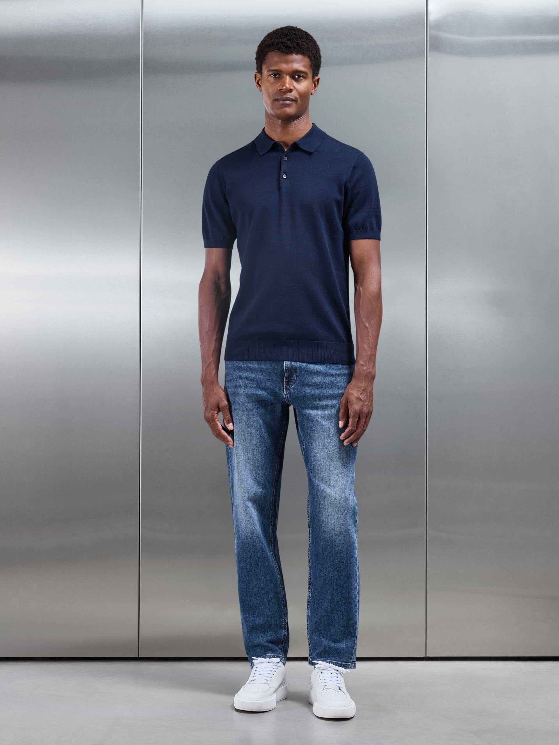 Straight Leg Denim Jeans in Mid Blue
