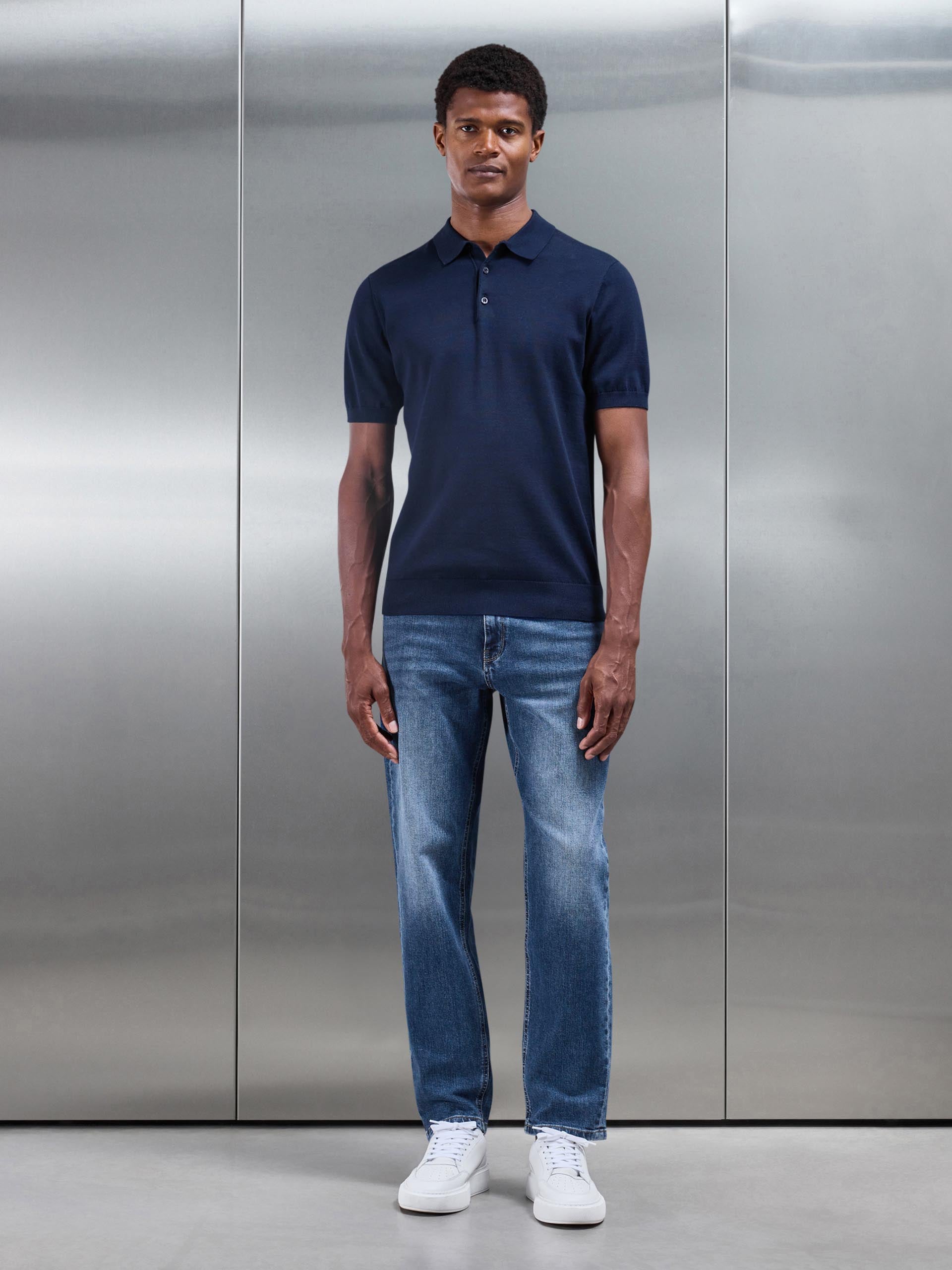Mens Straight Leg Denim Jeans in Mid Blue