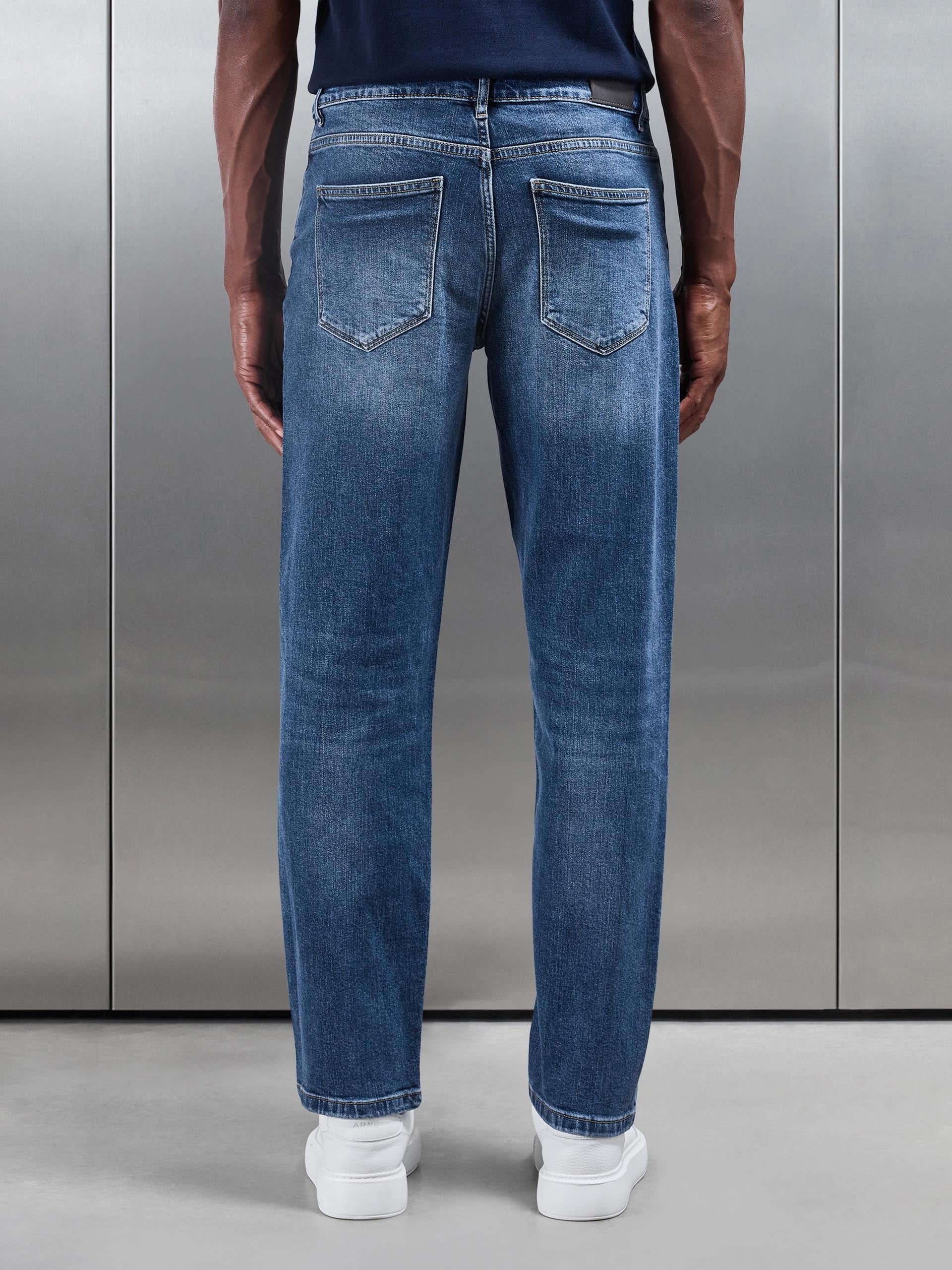 Mens Straight Leg Denim Jeans in Mid Blue