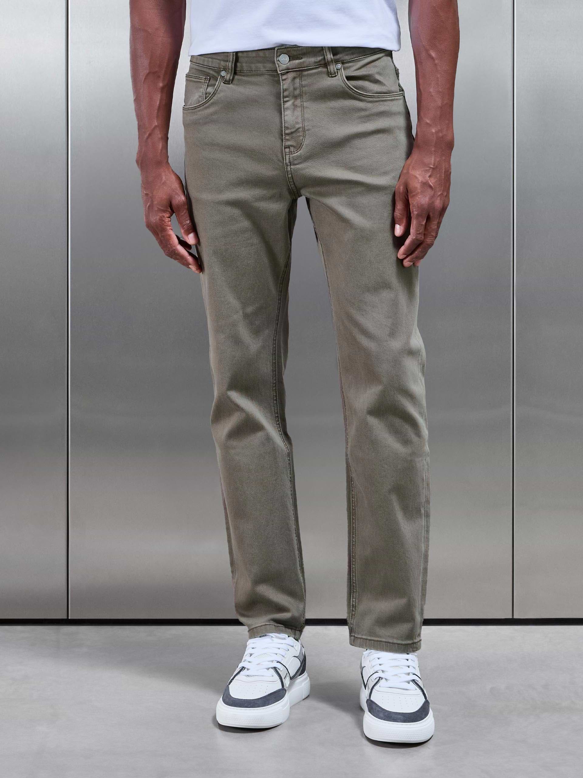Straight Leg Denim Jeans in Olive