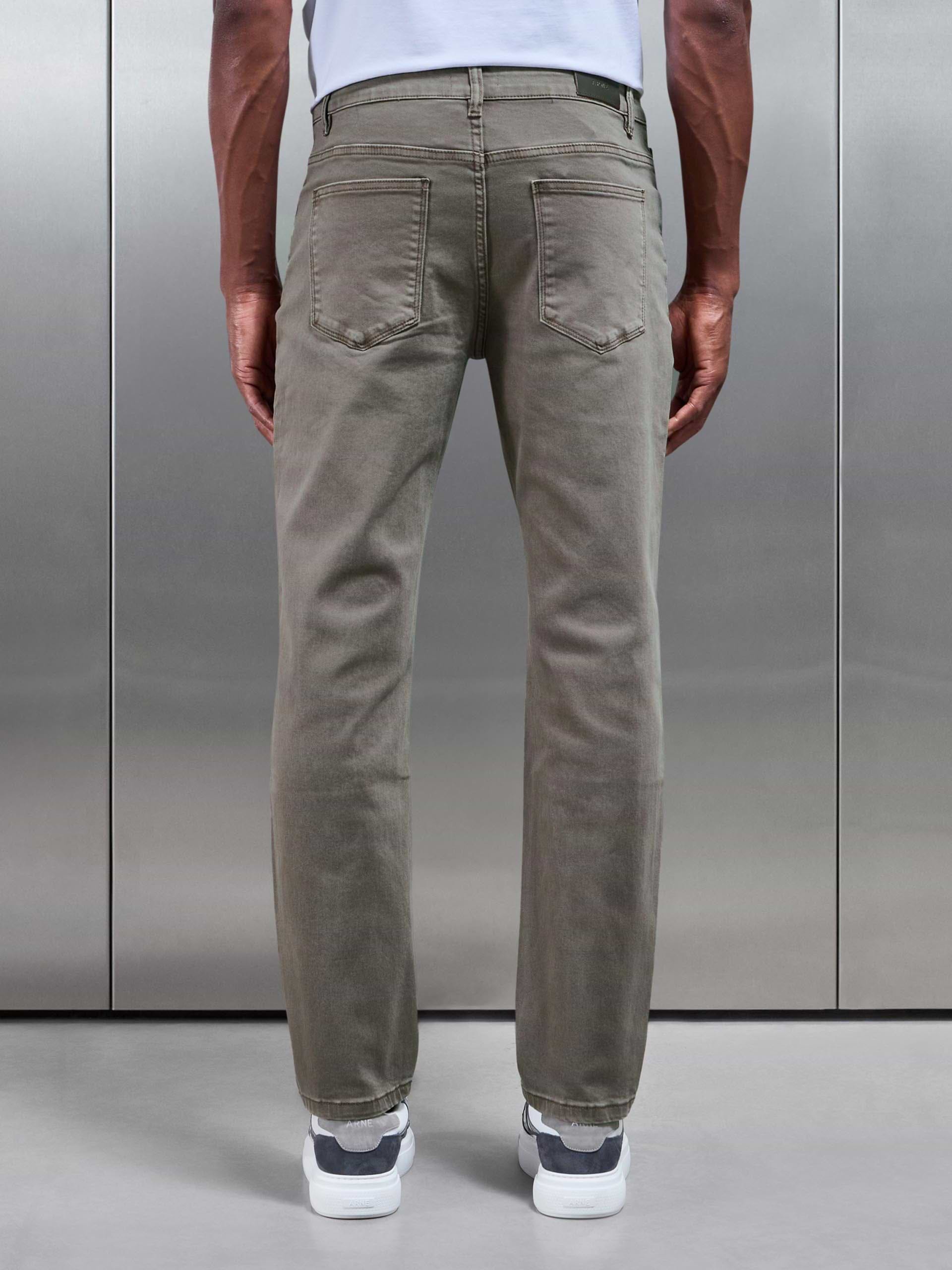 Straight Leg Denim Jeans in Olive