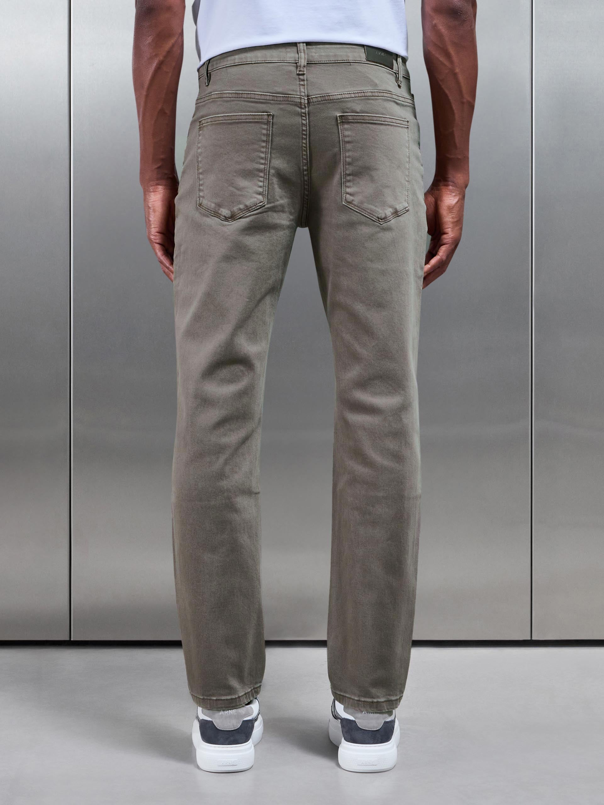 Mens Straight Leg Denim Jeans in Olive