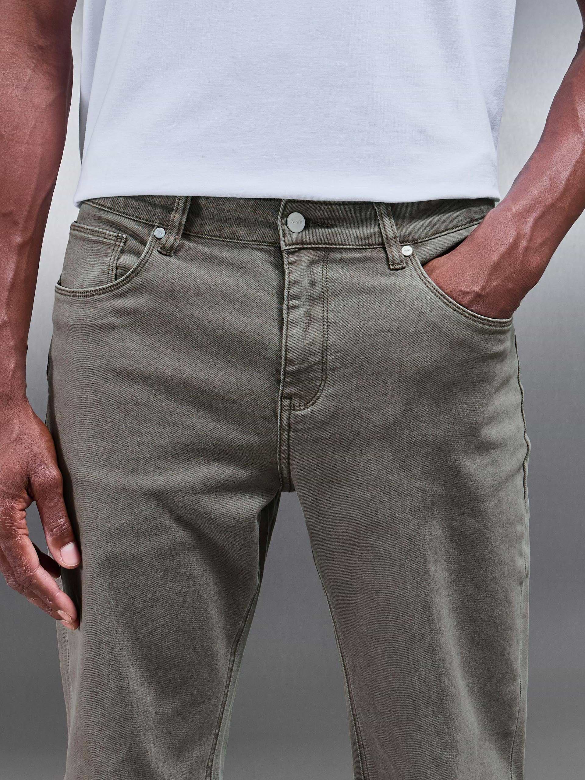 Straight Leg Denim Jeans in Olive