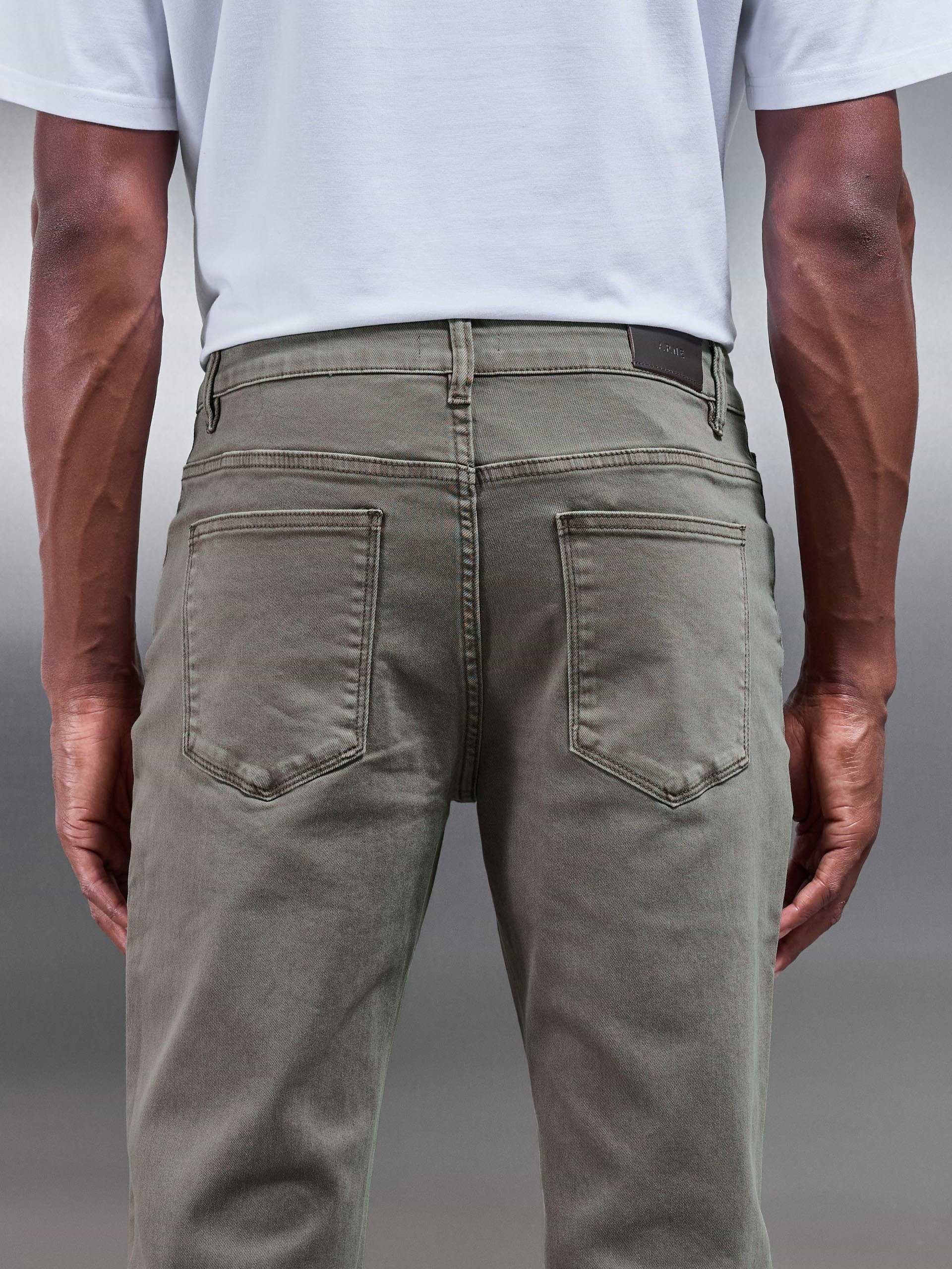 Straight Leg Denim Jeans in Olive