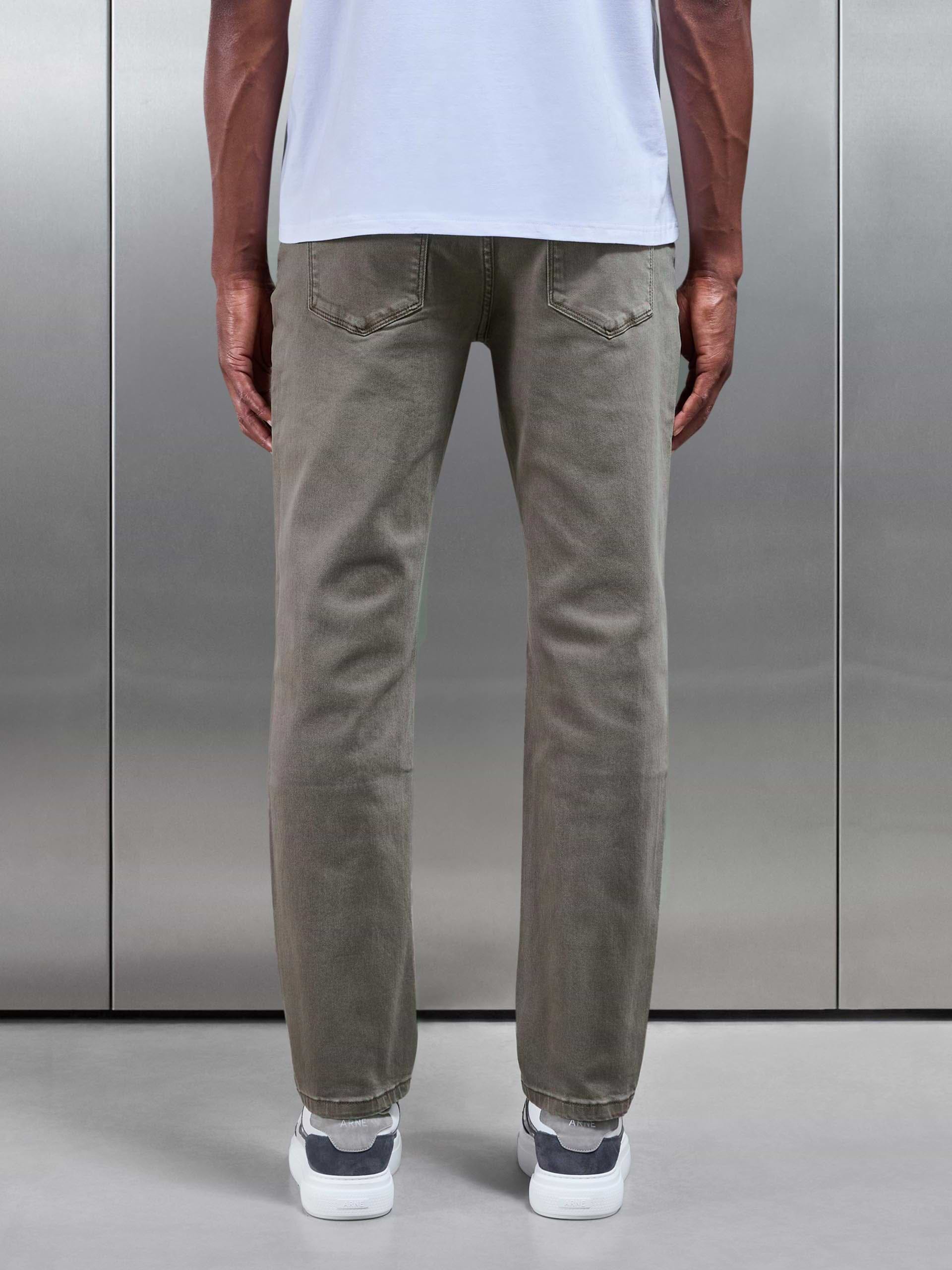 Straight Leg Denim Jeans in Olive