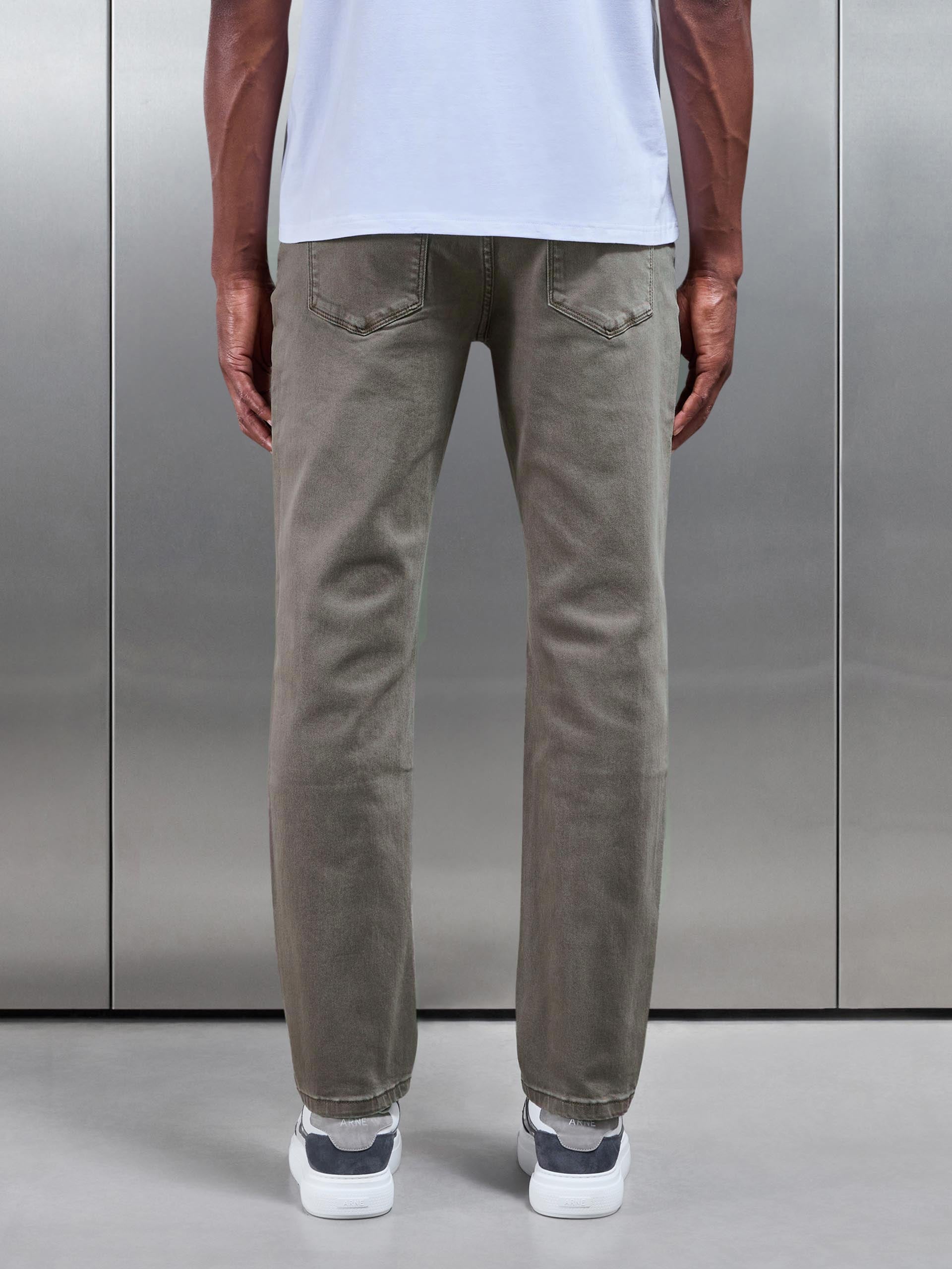 Mens Straight Leg Denim Jeans in Olive