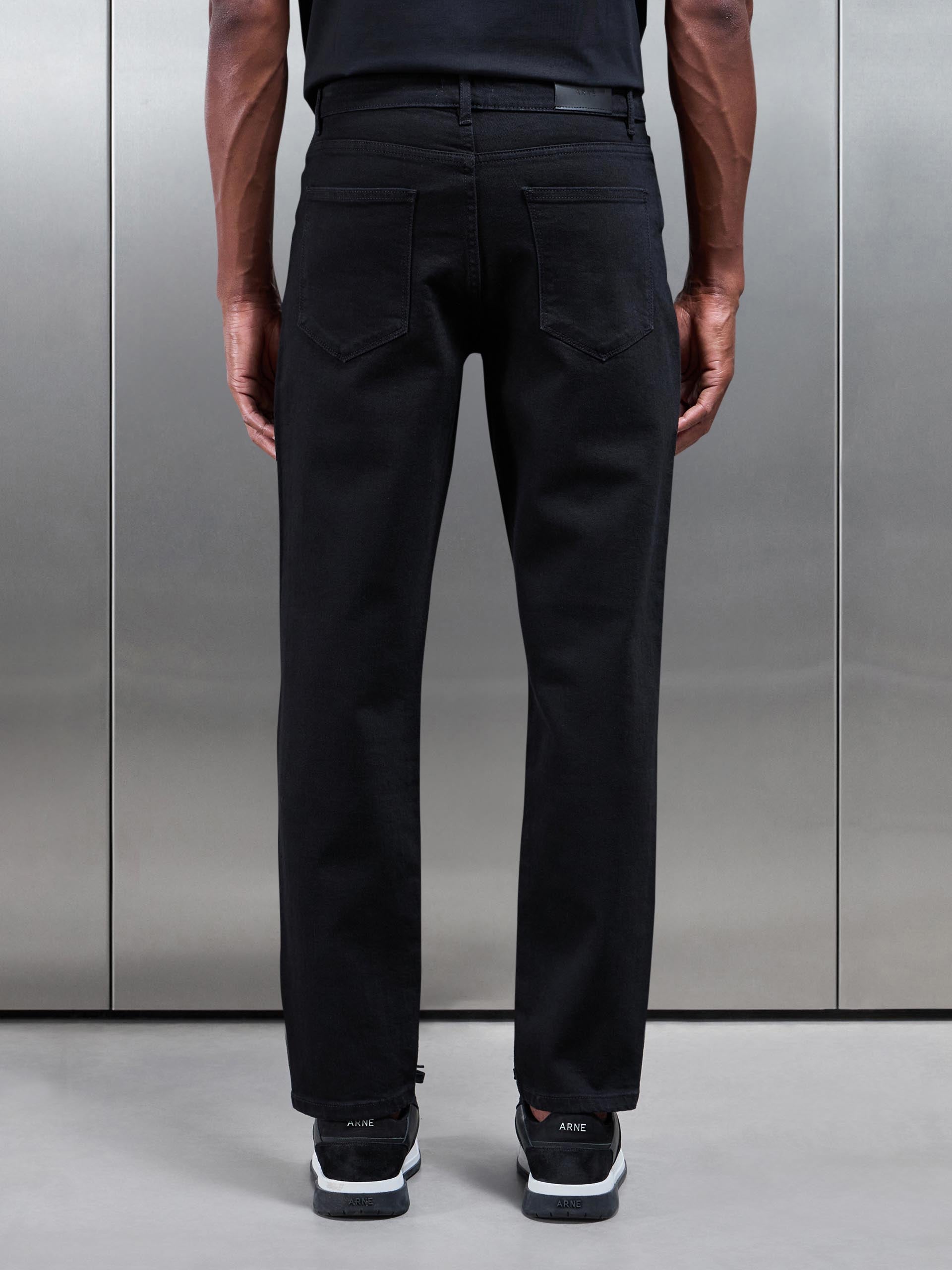 Mens Straight Leg Denim Jeans in Solid Black