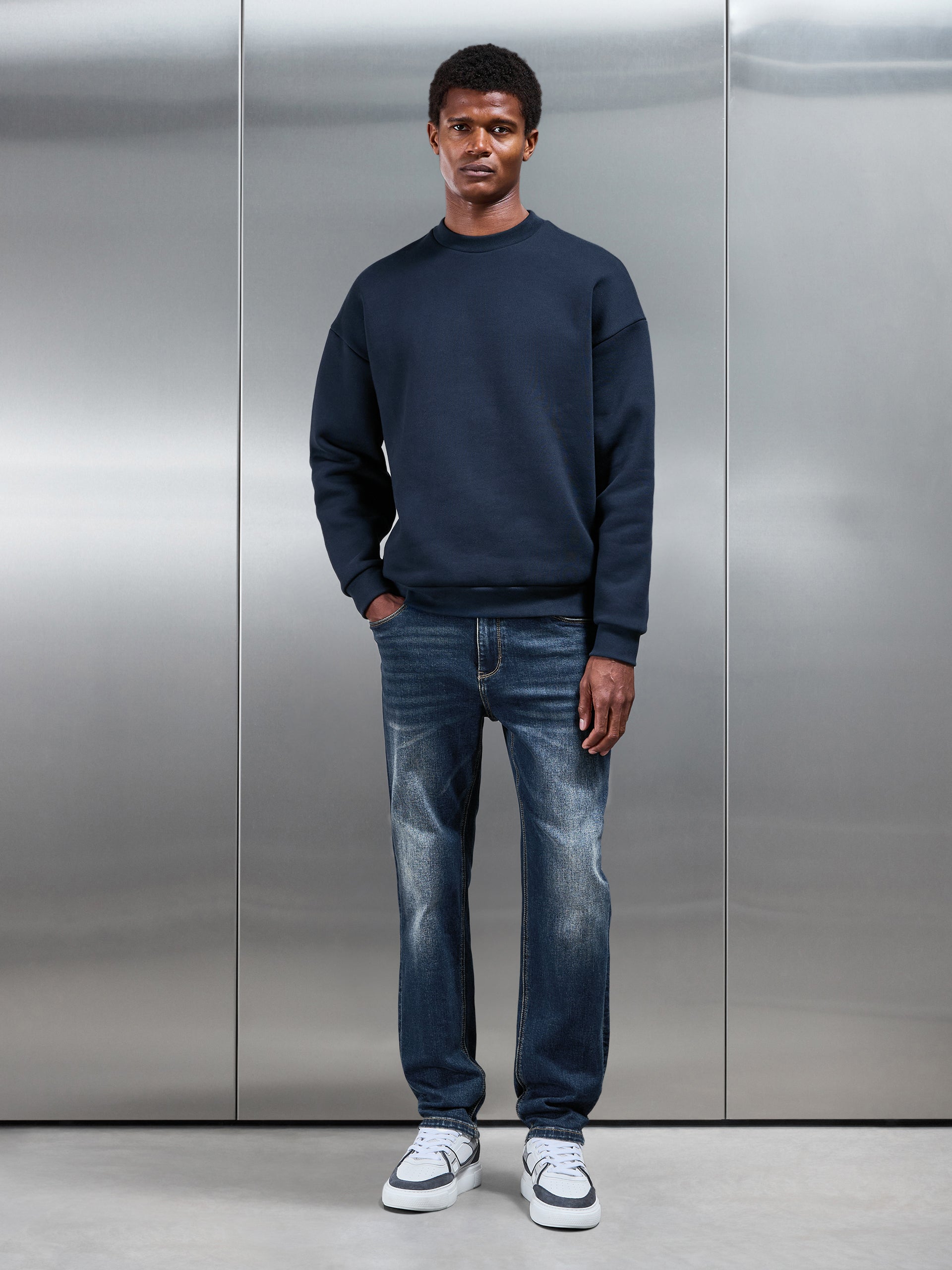 Mens Straight Leg Denim Jeans in Vintage Blue