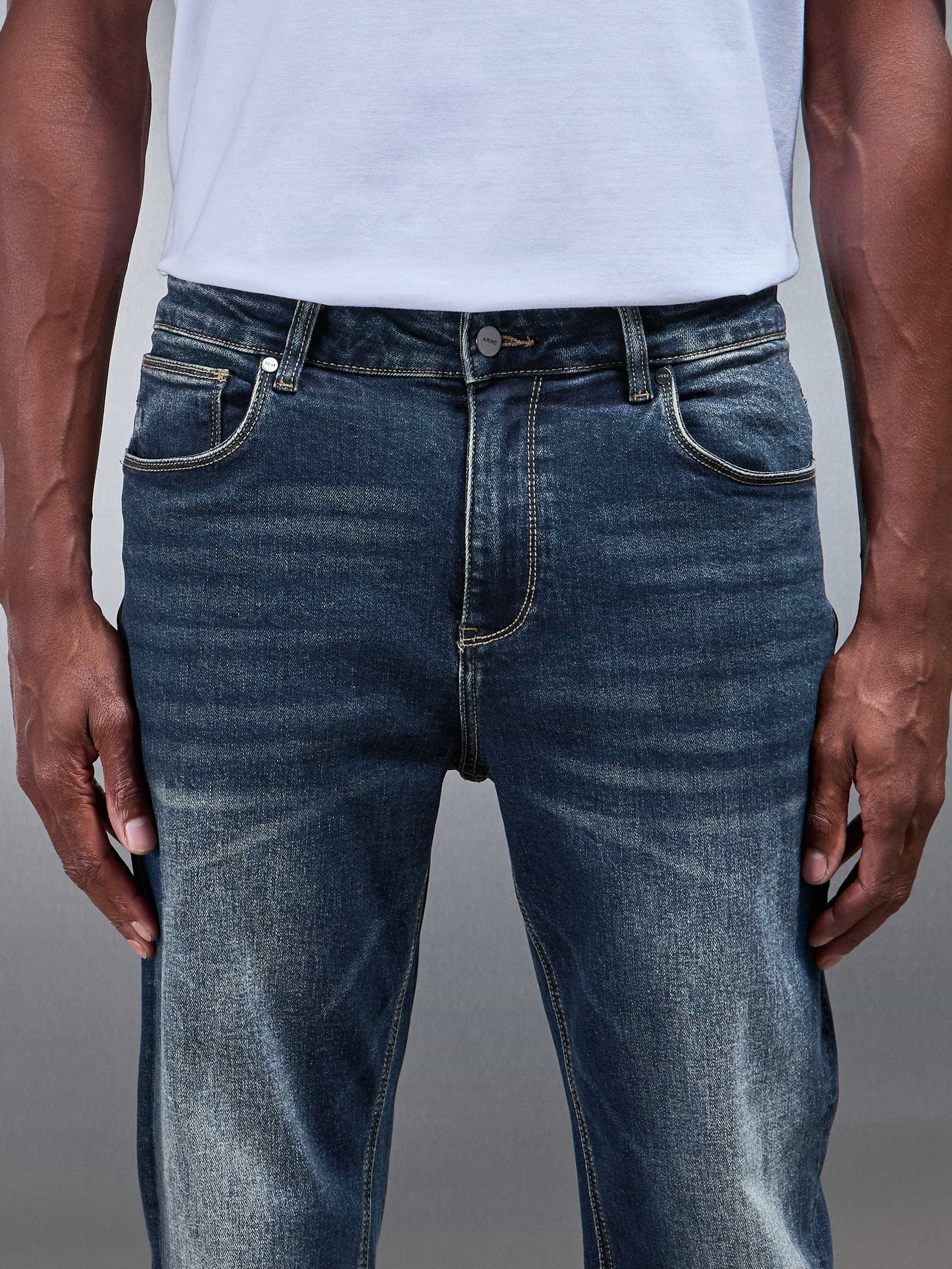 Straight Leg Denim Jeans in Vintage Blue