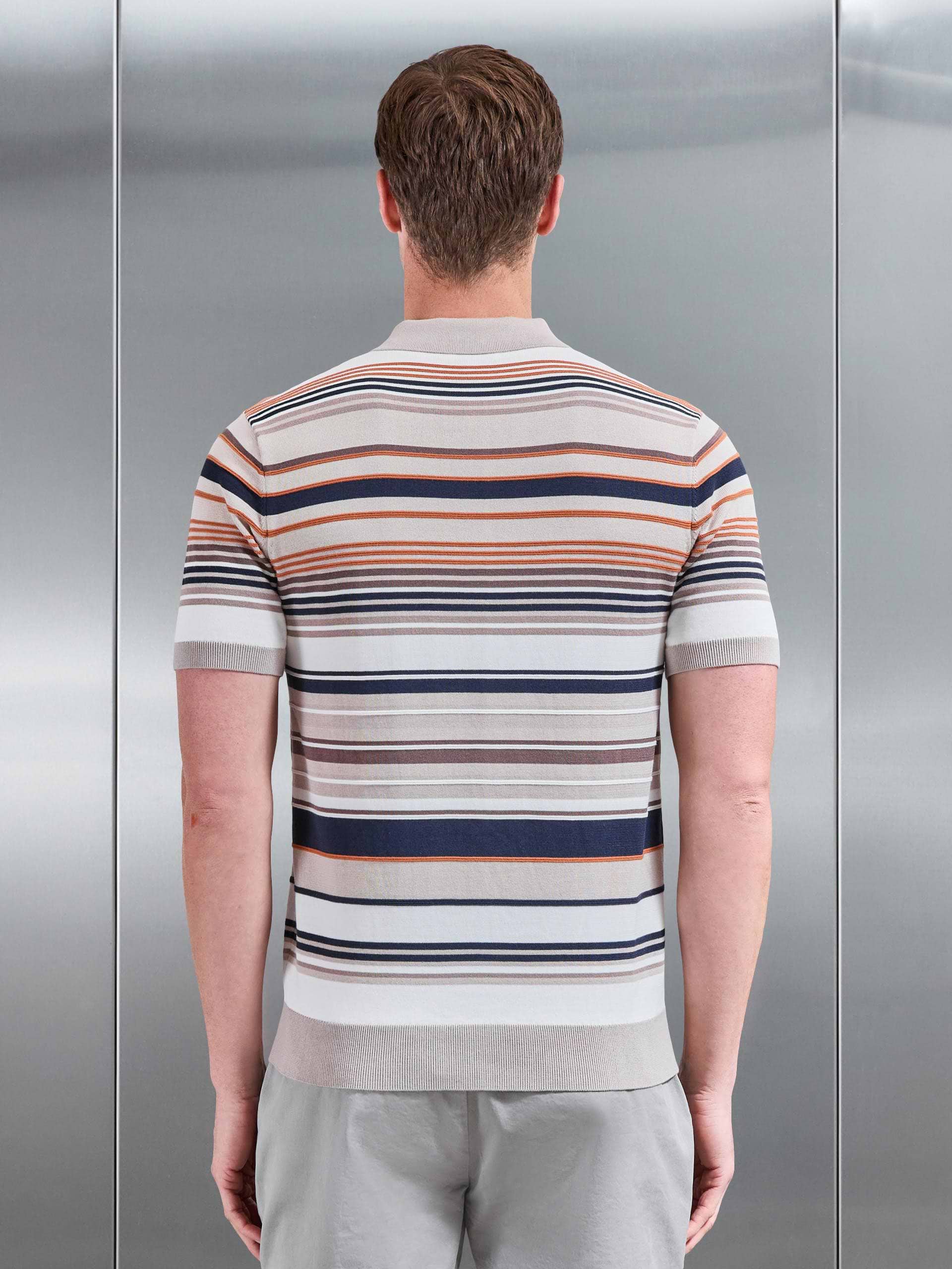 Stripe Knitted Polo Shirt in Stone