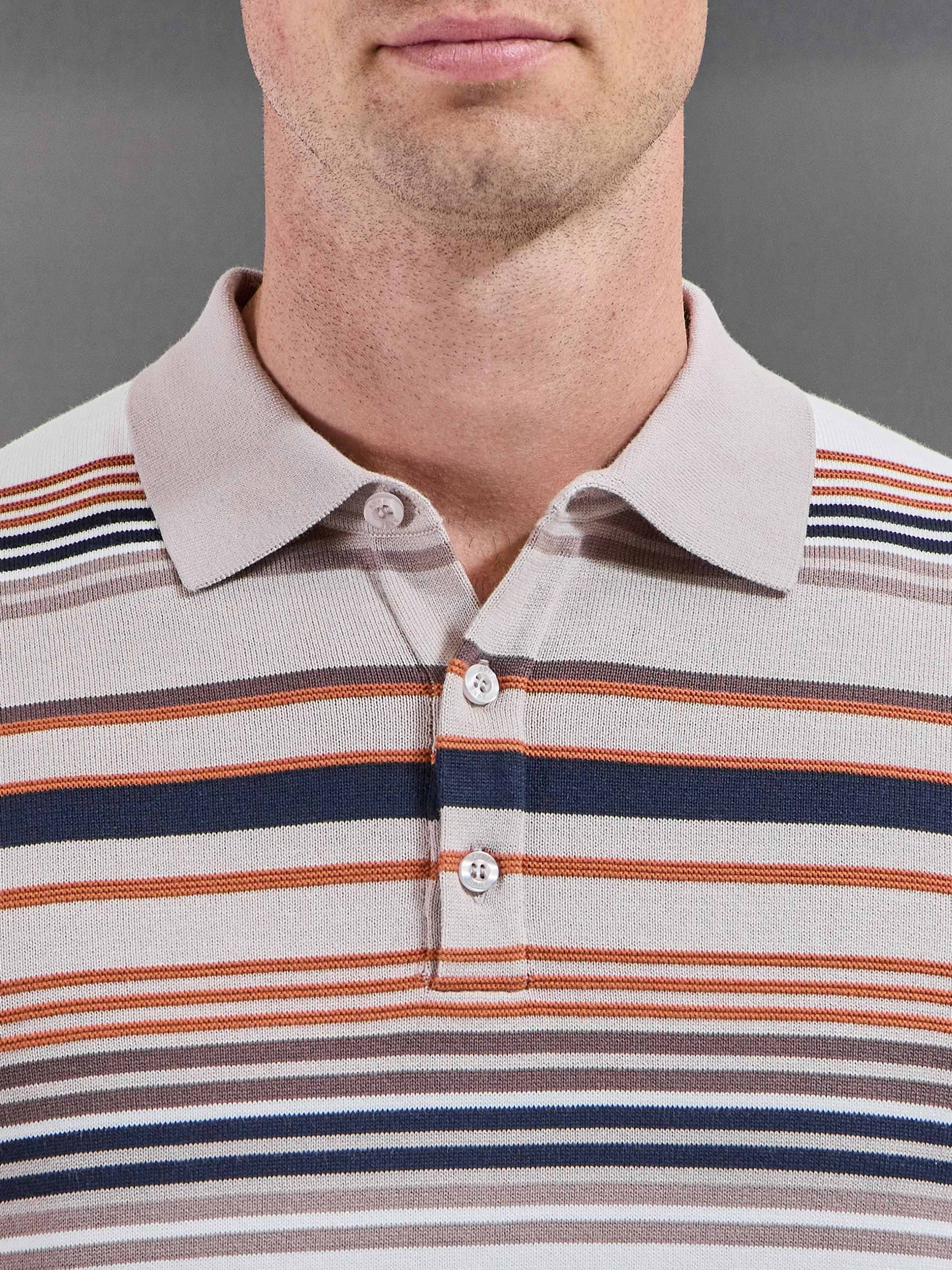 Stripe Knitted Polo Shirt in Stone