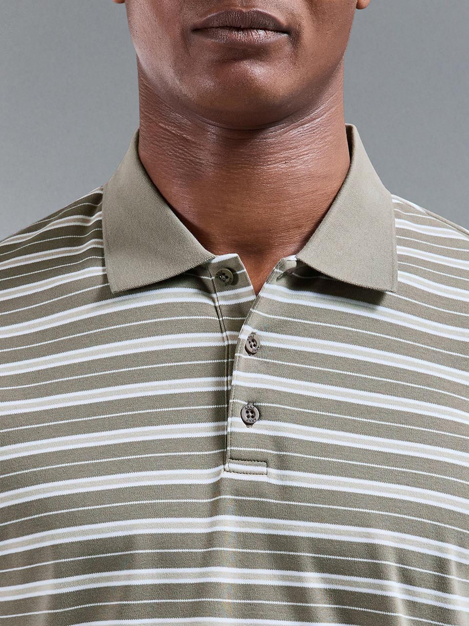 Mens Stripe Mercerised Interlock Polo Shirt in Sage