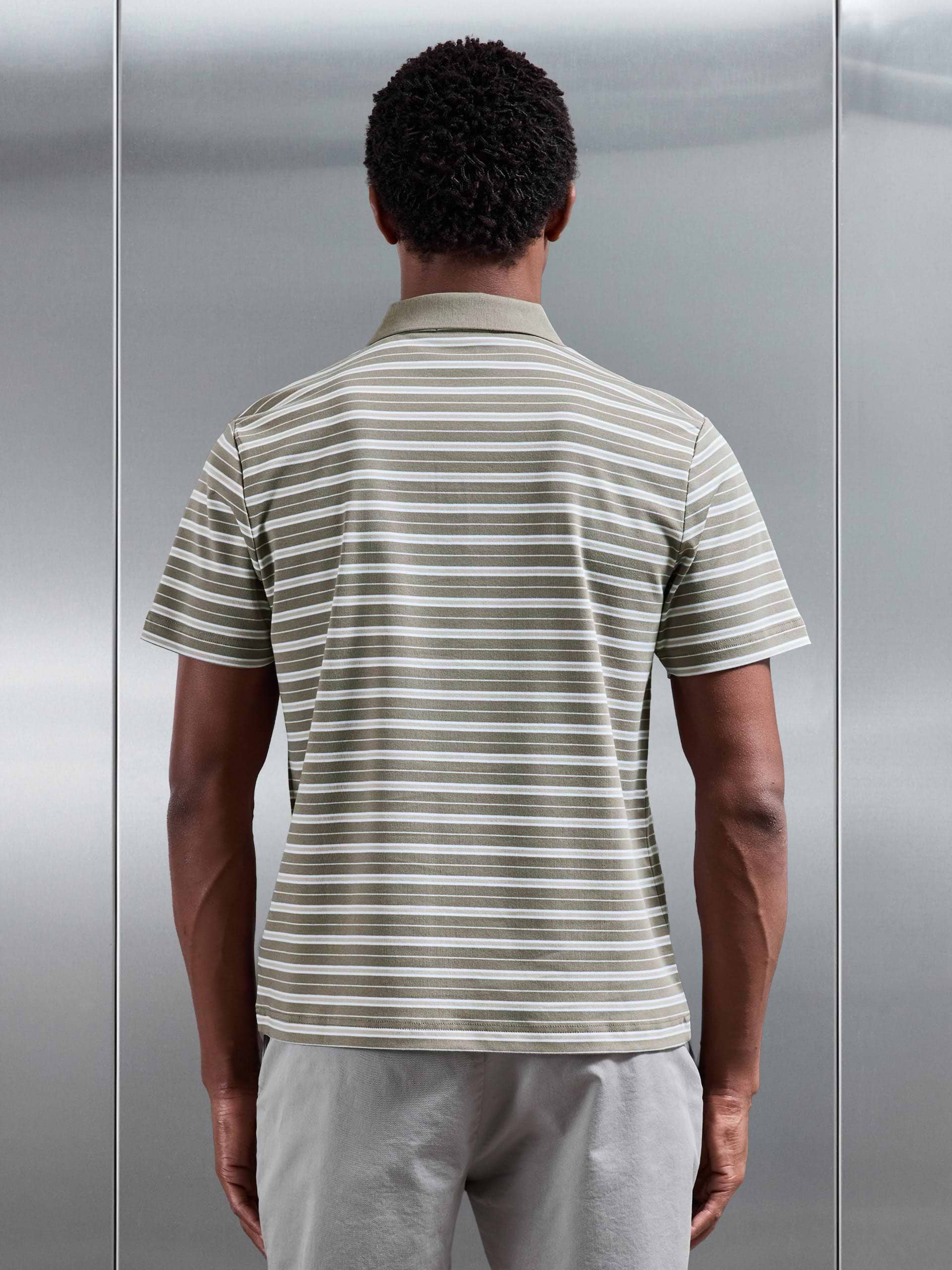 Stripe Mercerised Interlock Polo Shirt in Sage