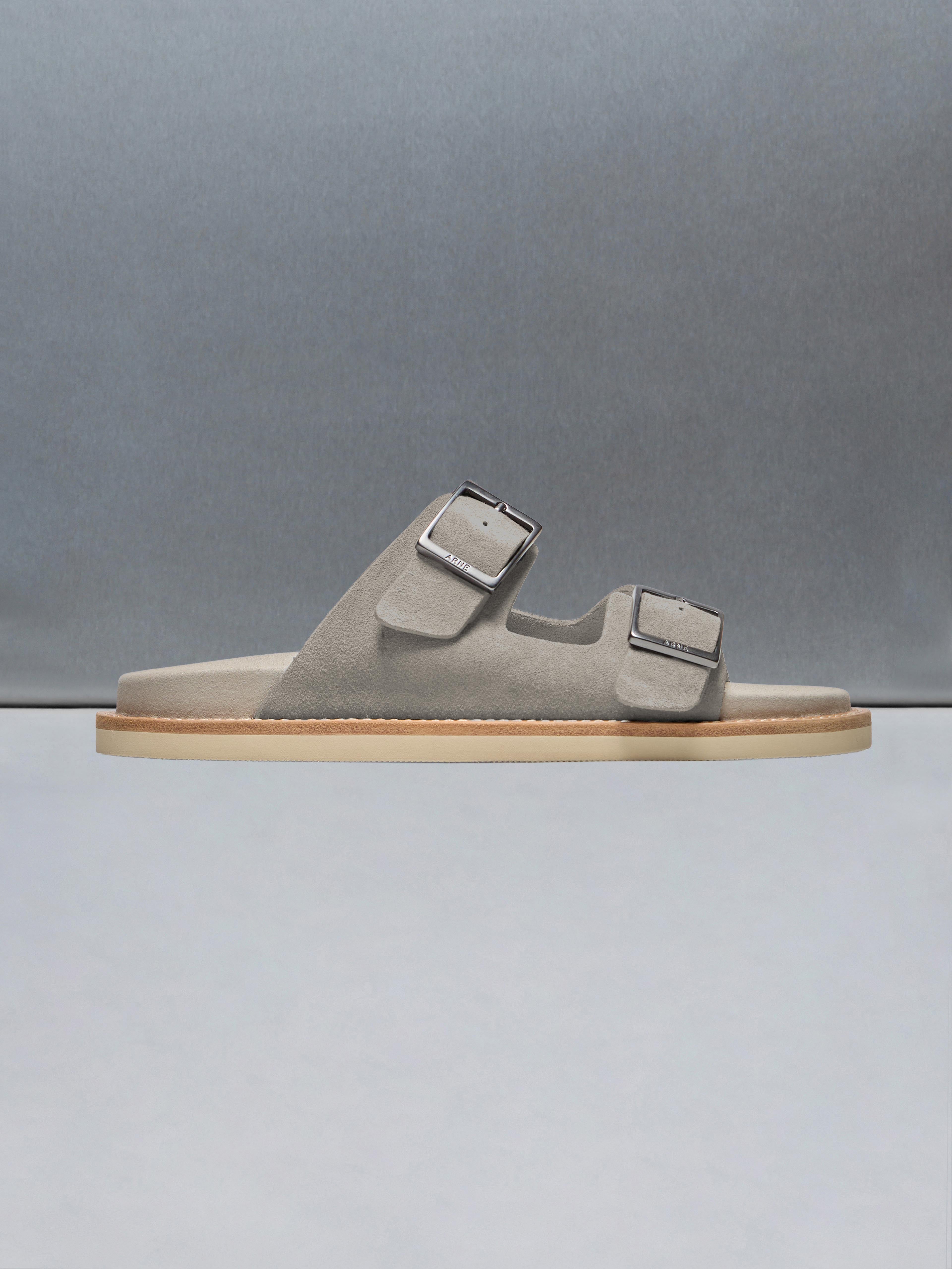 Mens Suede Sandal in Dark Stone
