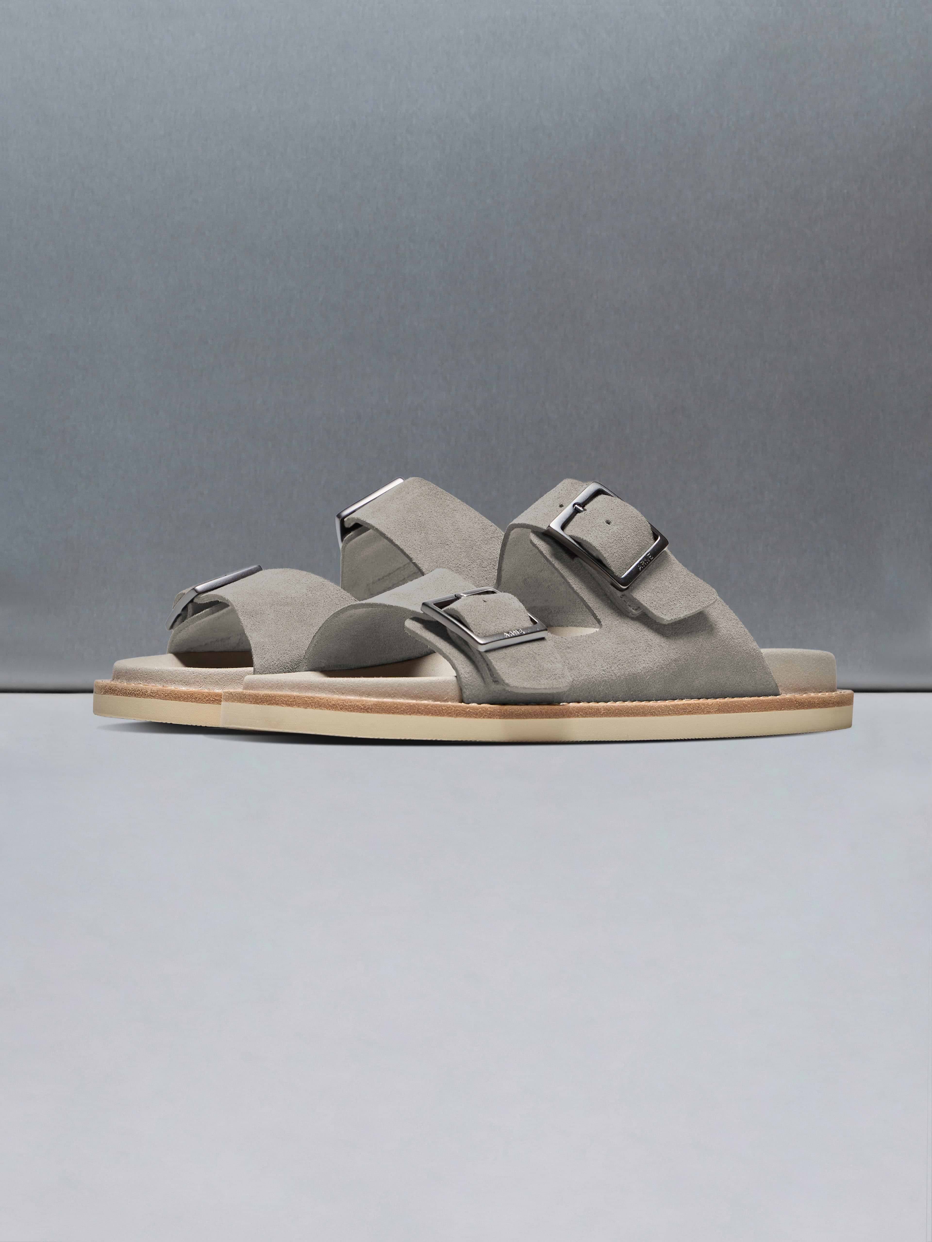 Mens Suede Sandal in Dark Stone