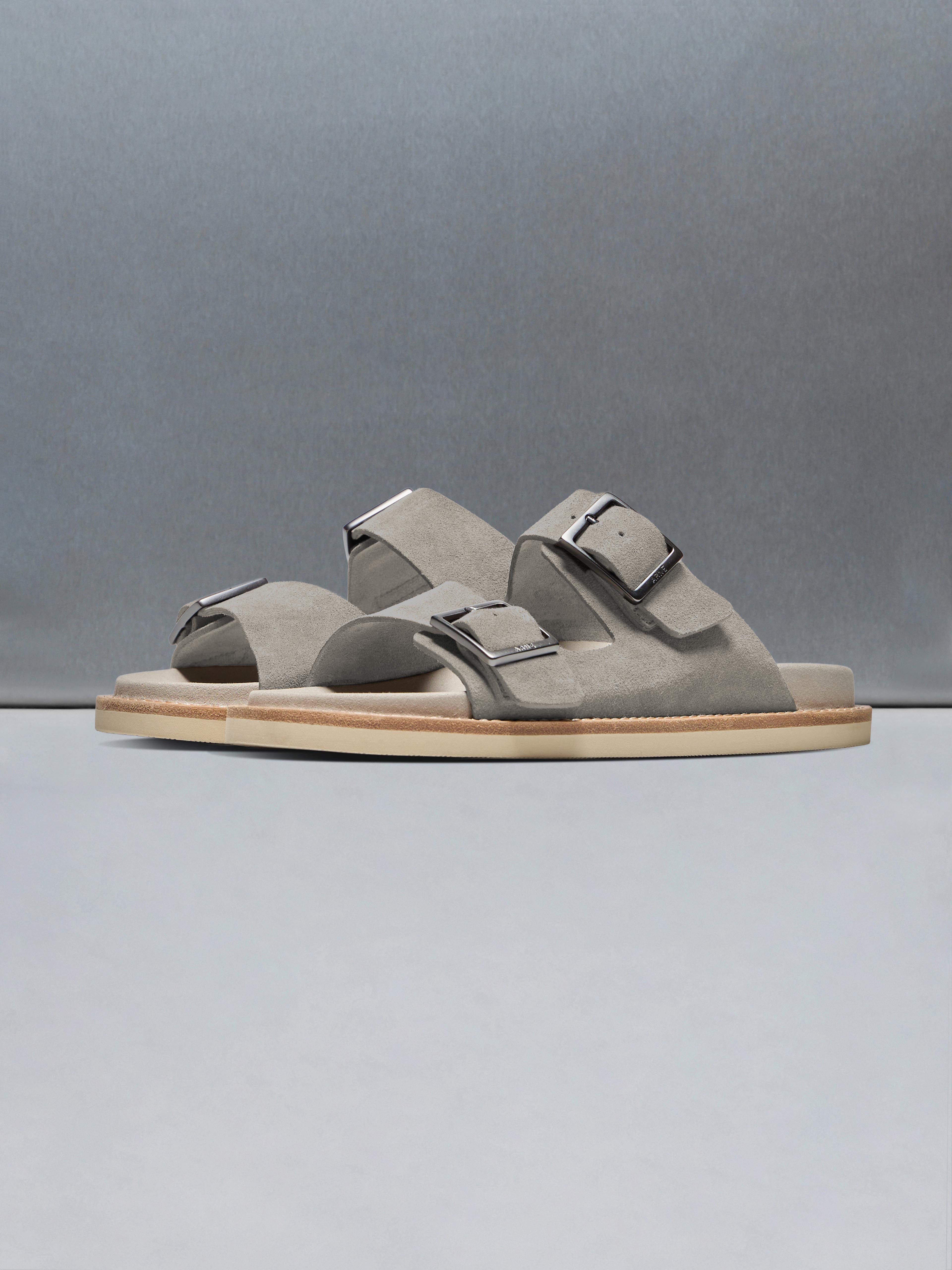 Mens Suede Sandal in Dark Stone
