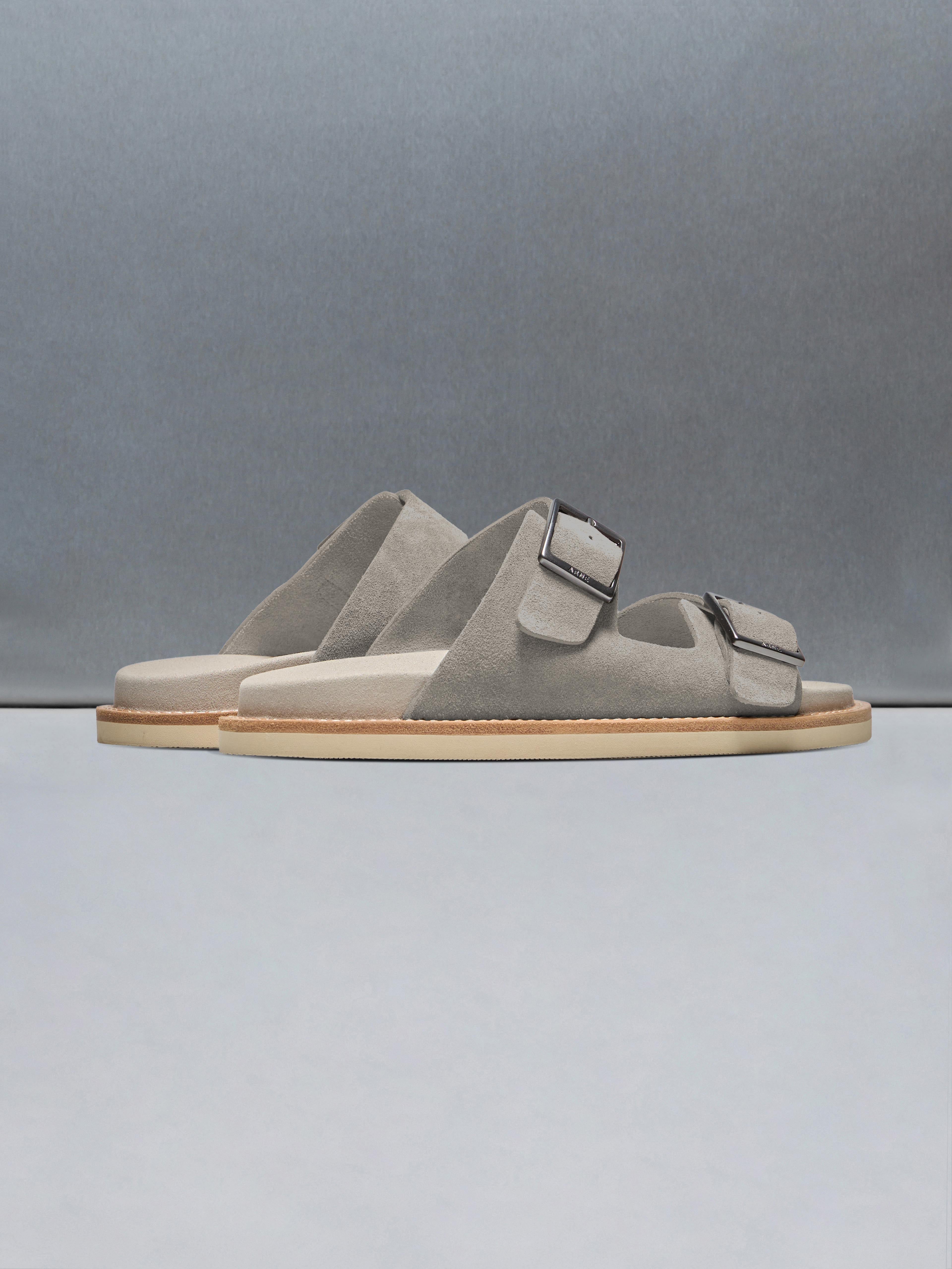 Mens Suede Sandal in Dark Stone