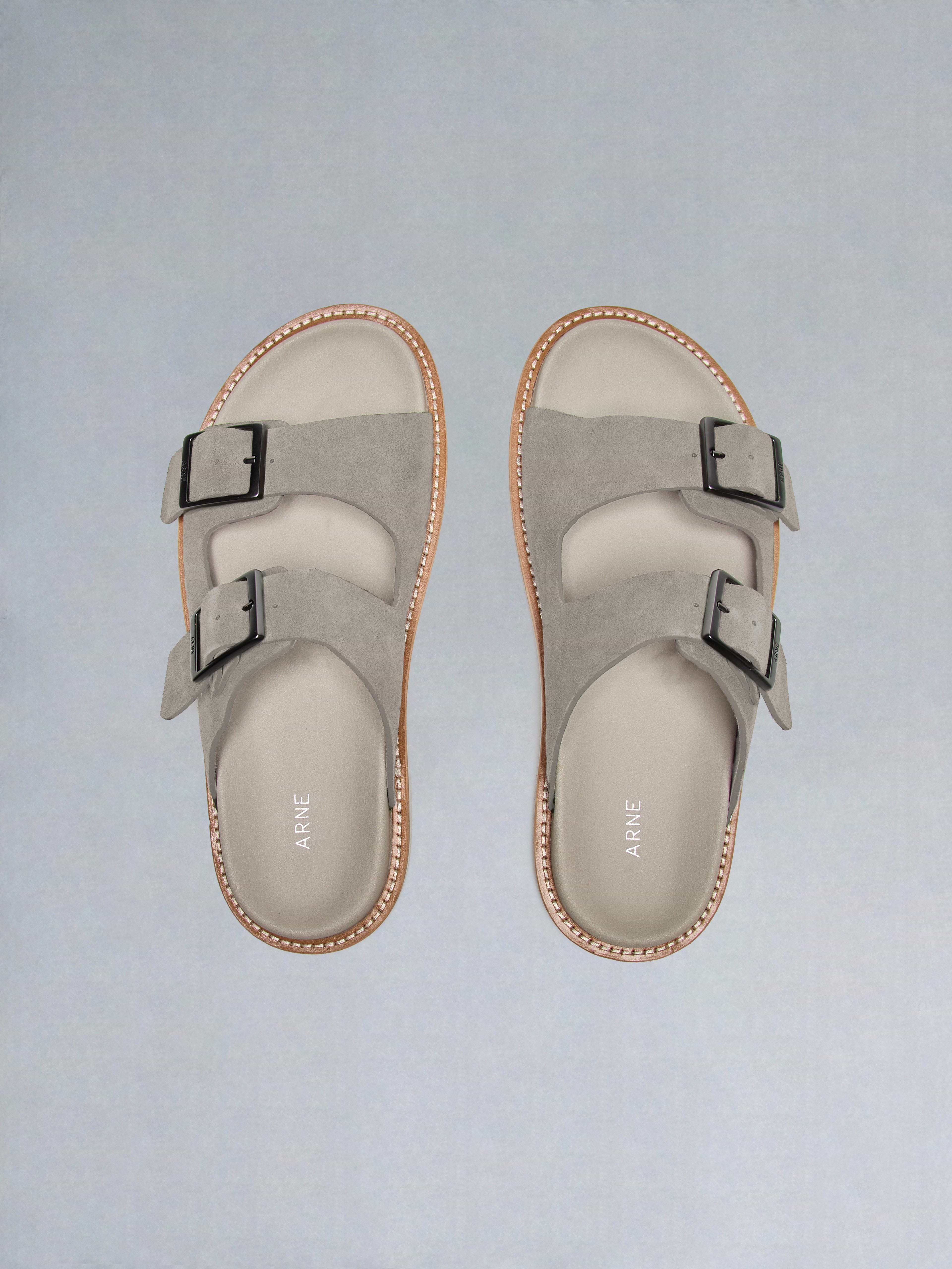 Suede Sandal in Dark Stone
