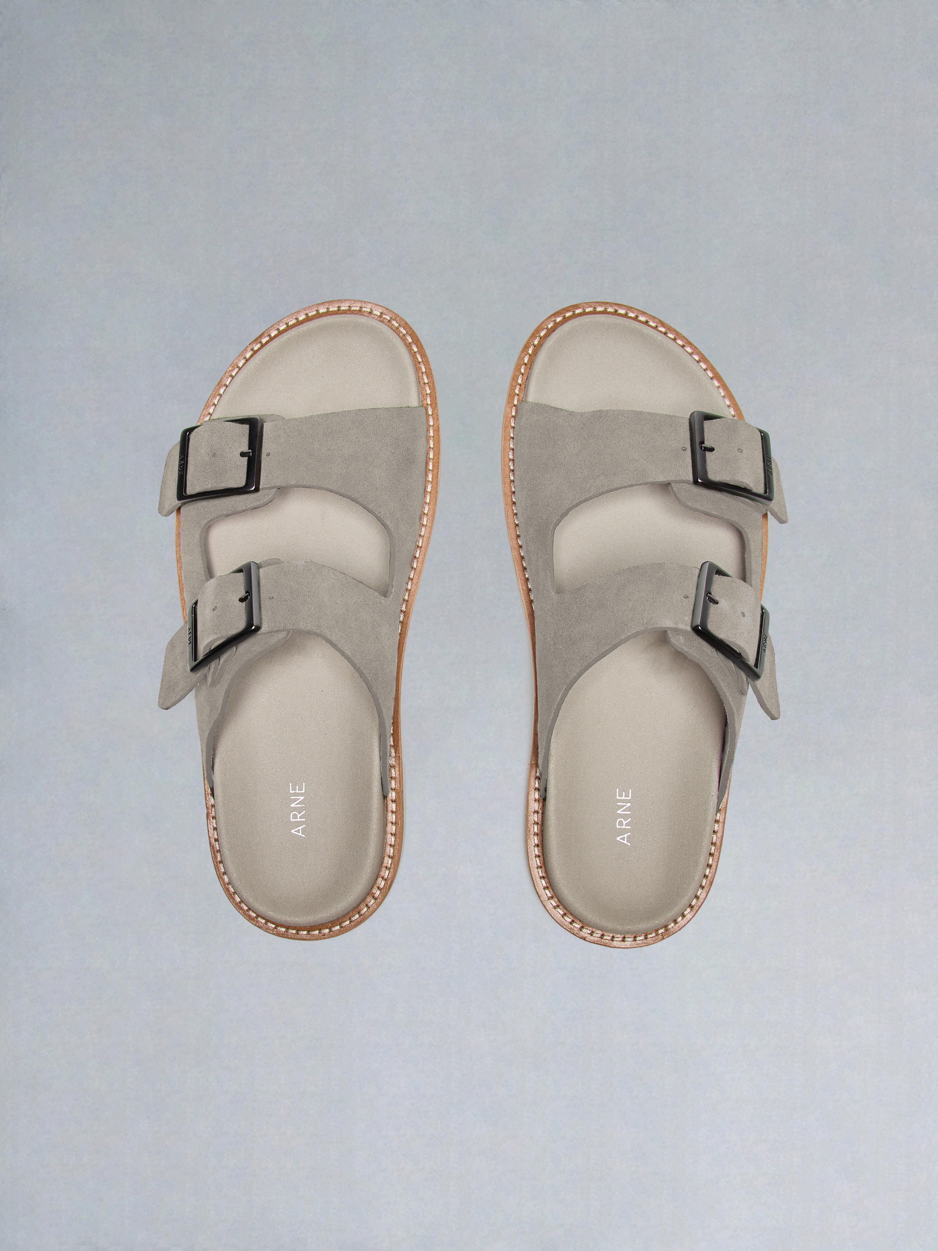 Mens Suede Sandal in Dark Stone