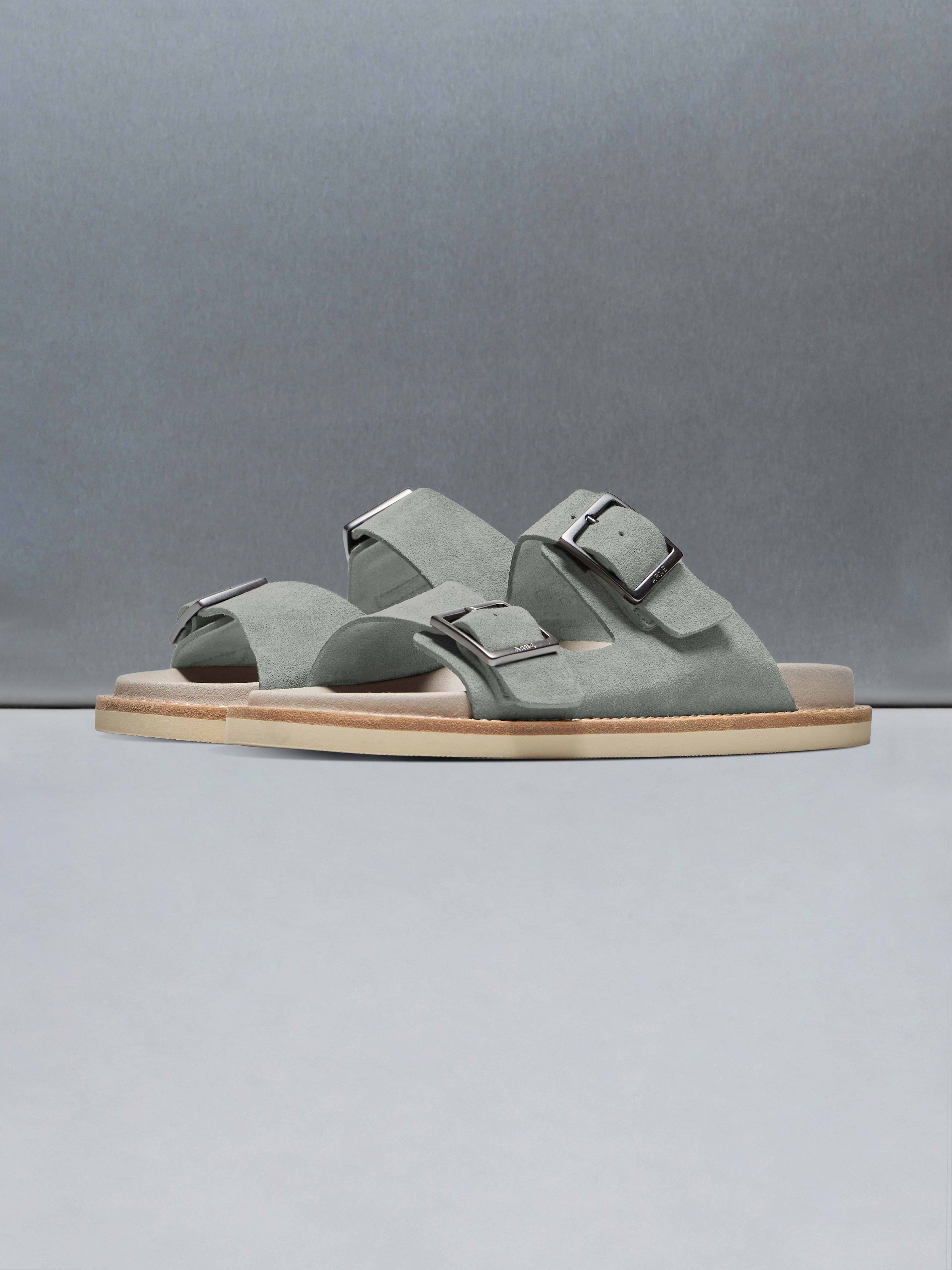 Mens Suede Sandal in Olive