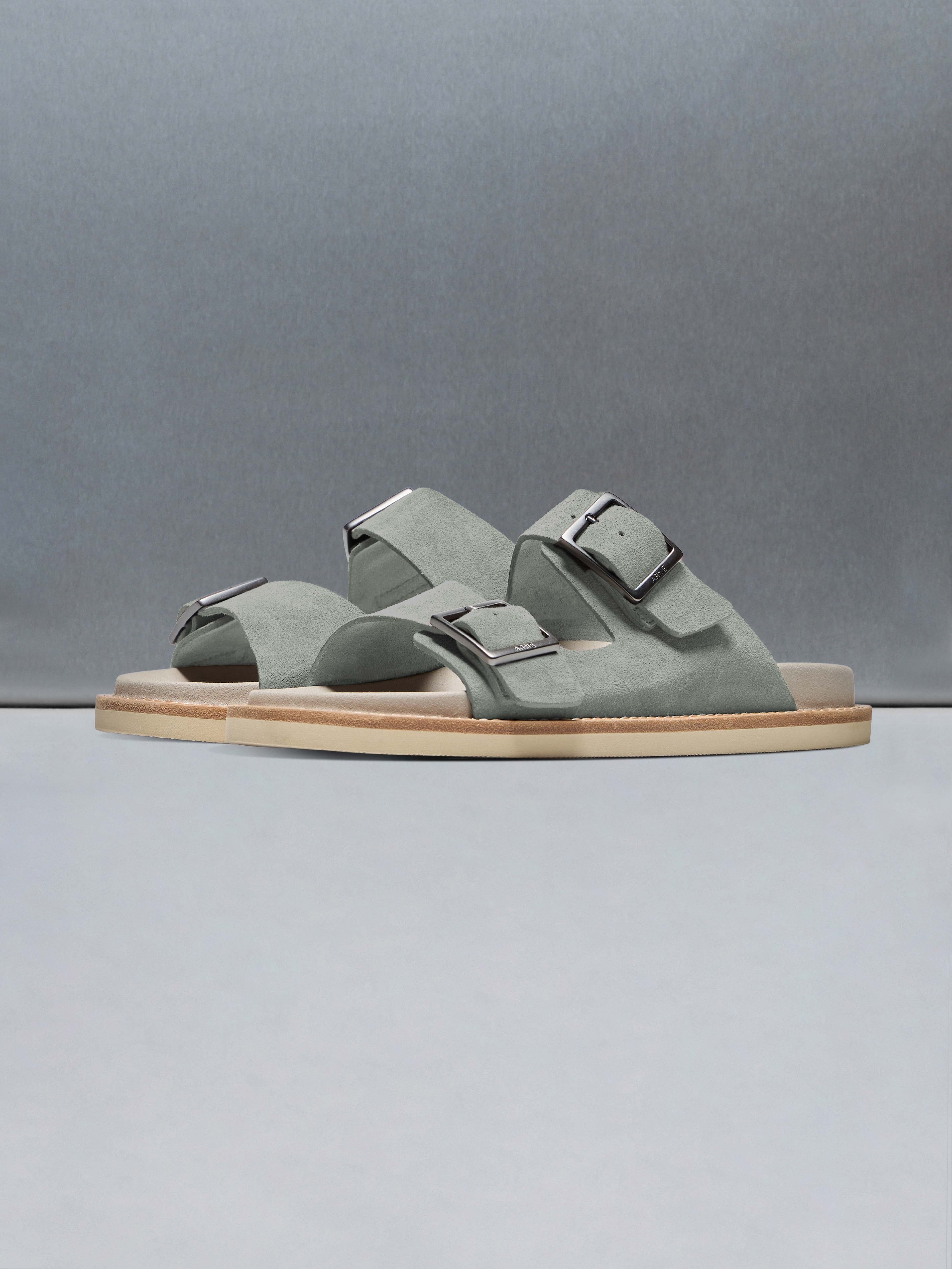 Mens Suede Sandal in Olive
