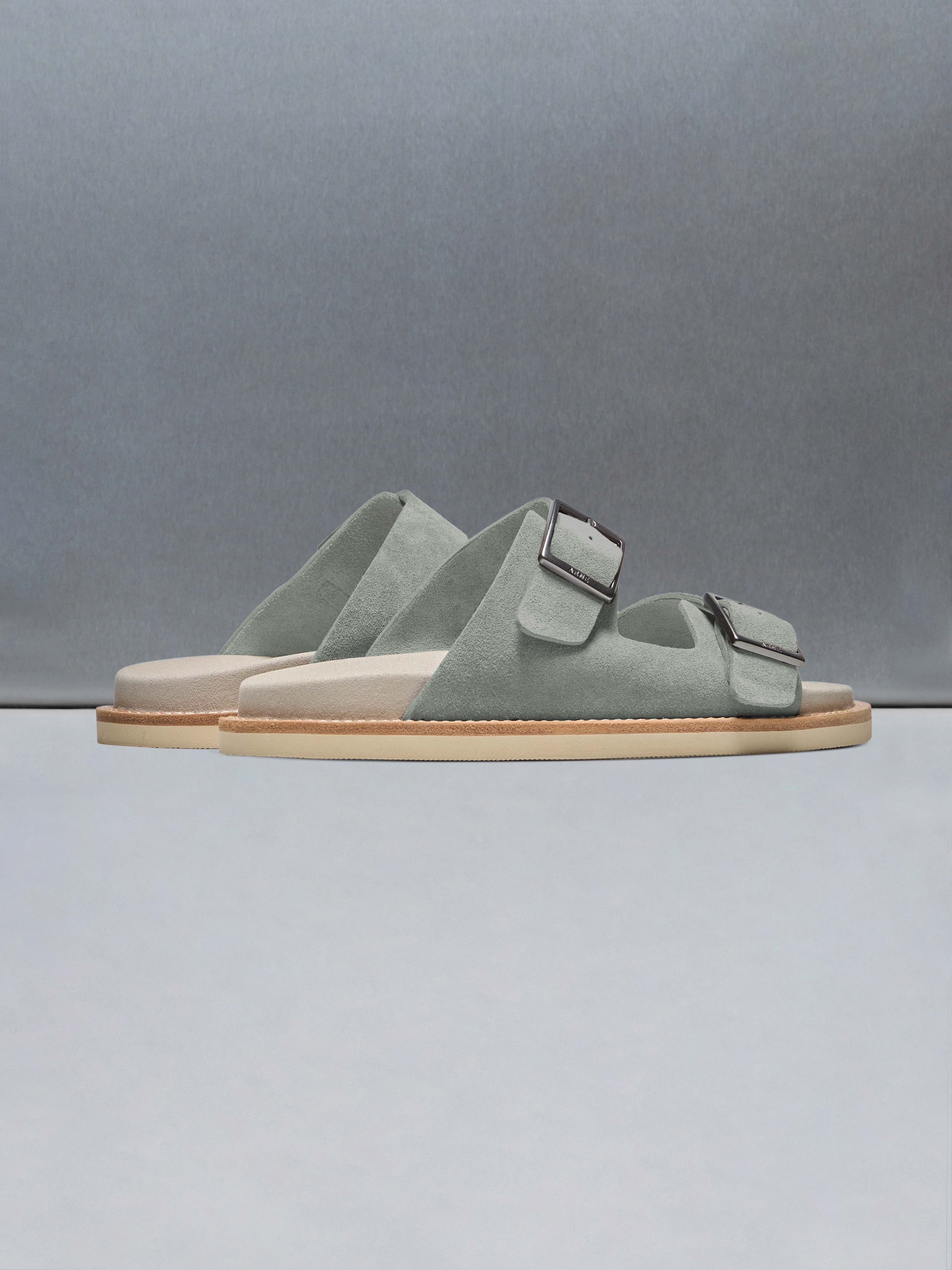 Mens Suede Sandal in Olive