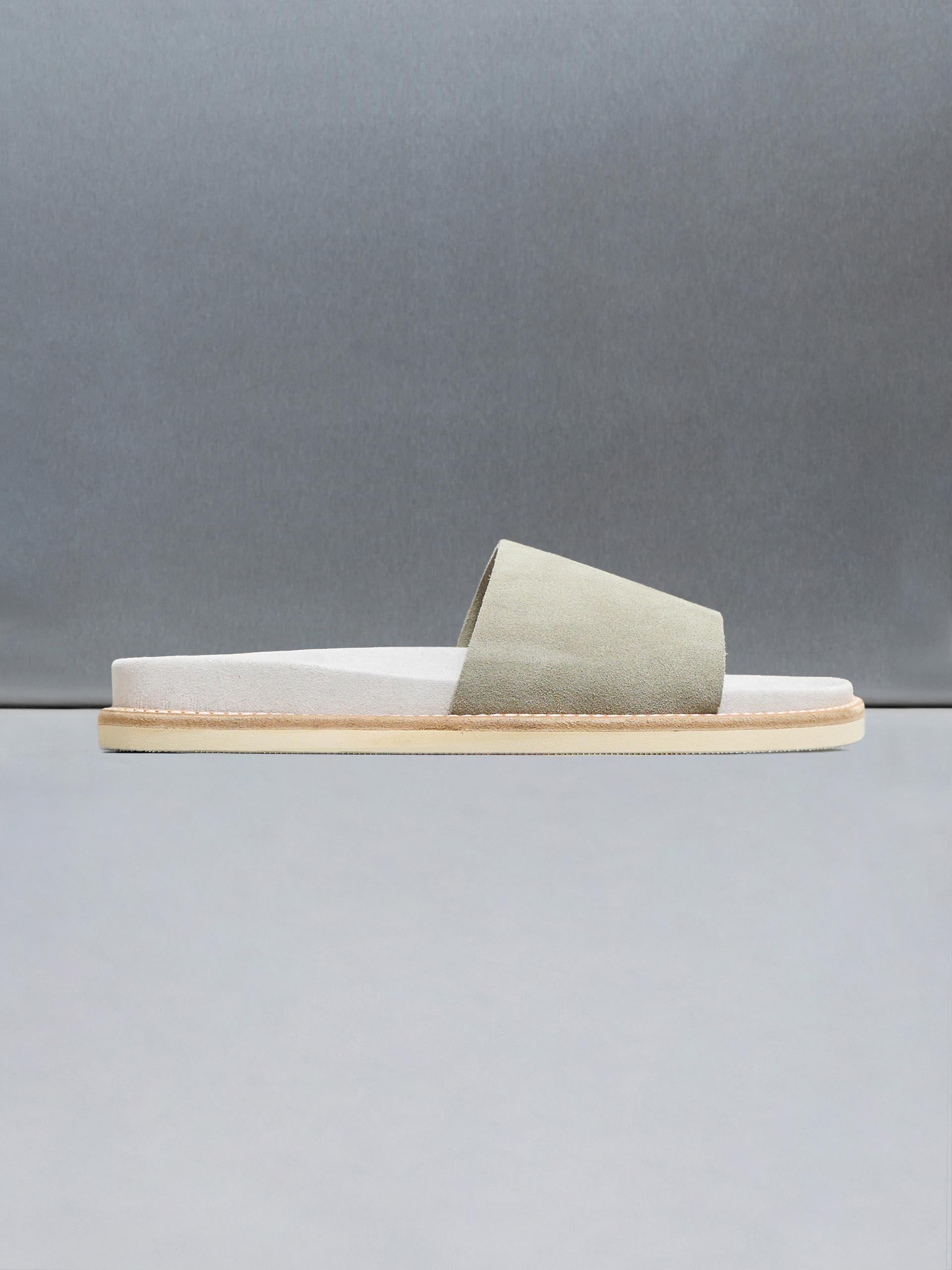 Mens Suede Slides in Olive