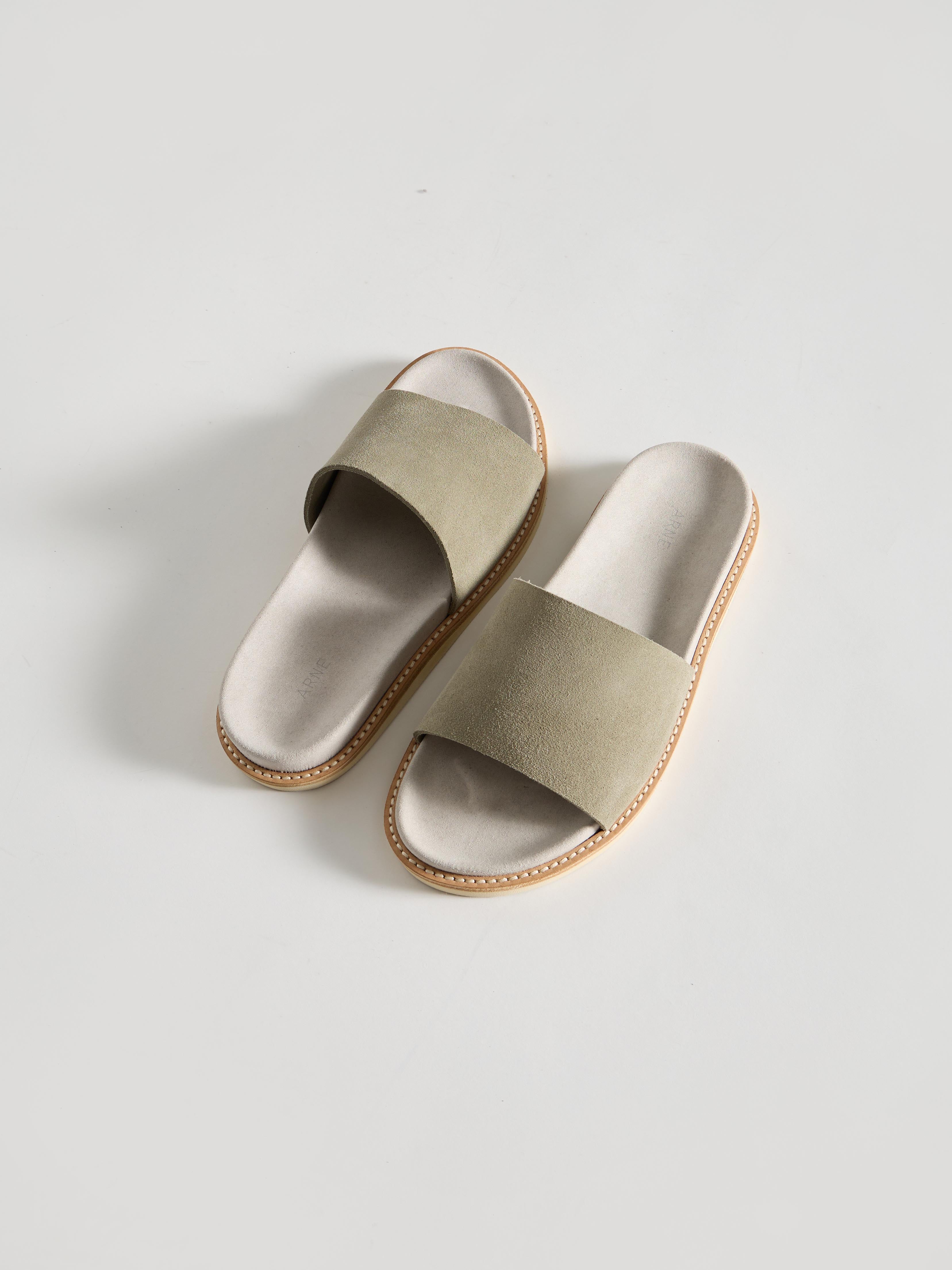 Mens Suede Slides in Olive