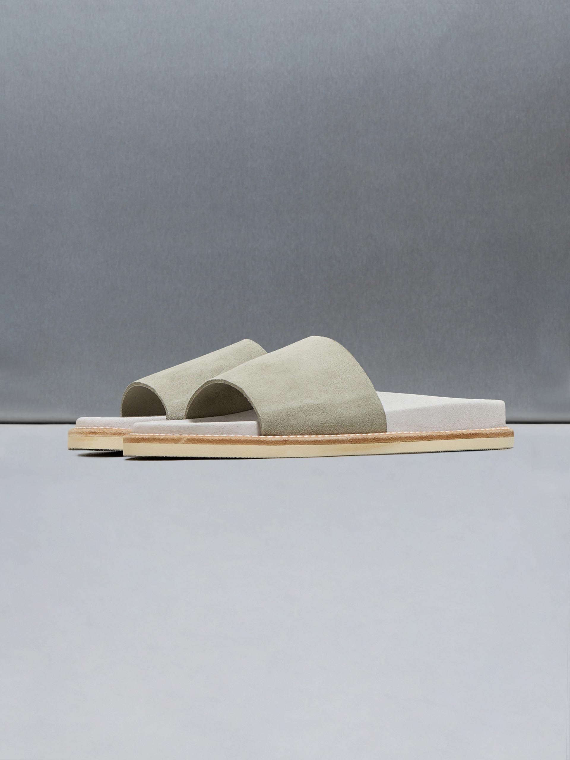 Mens Suede Slides in Olive
