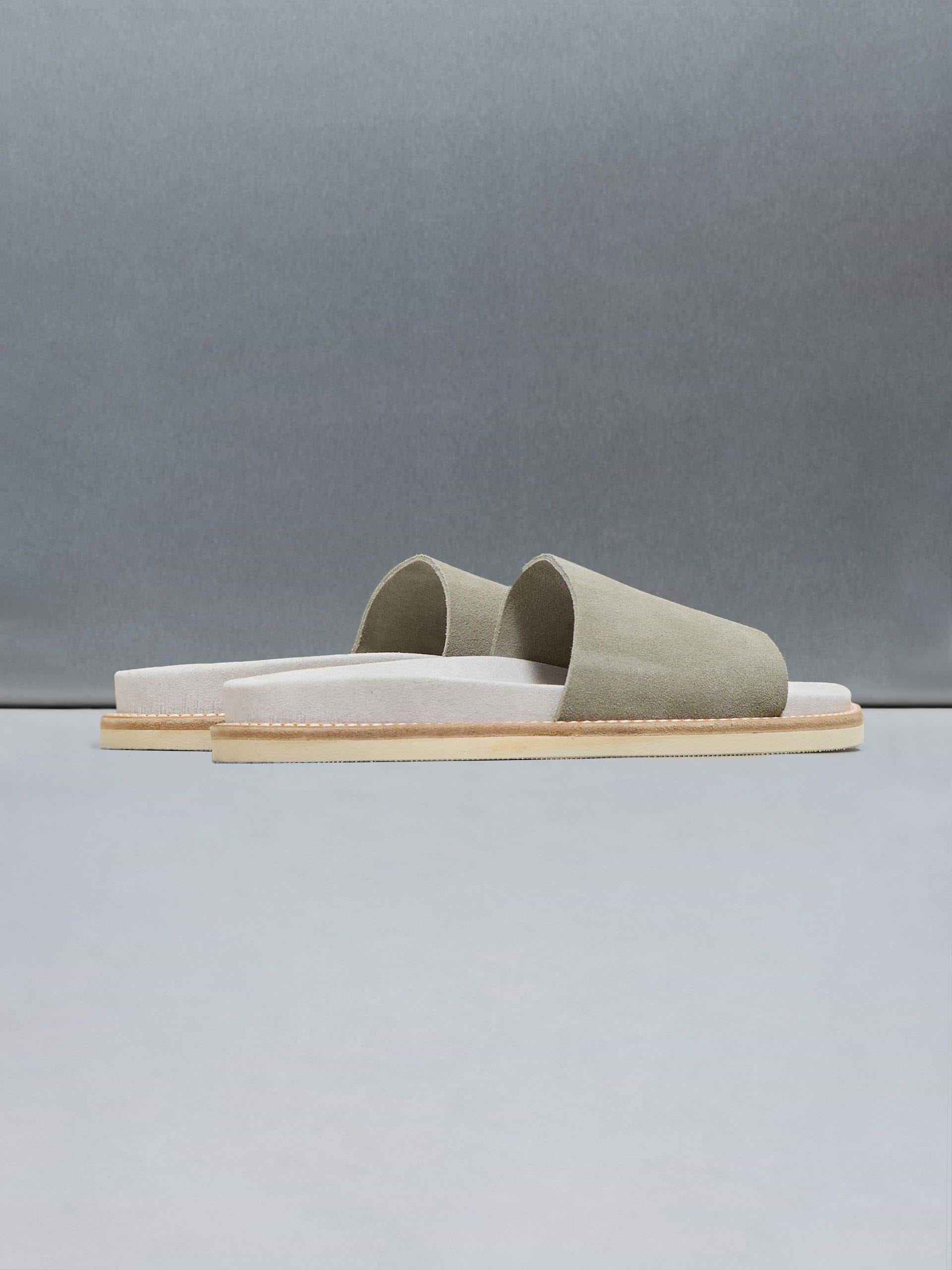 Suede Slides in Olive
