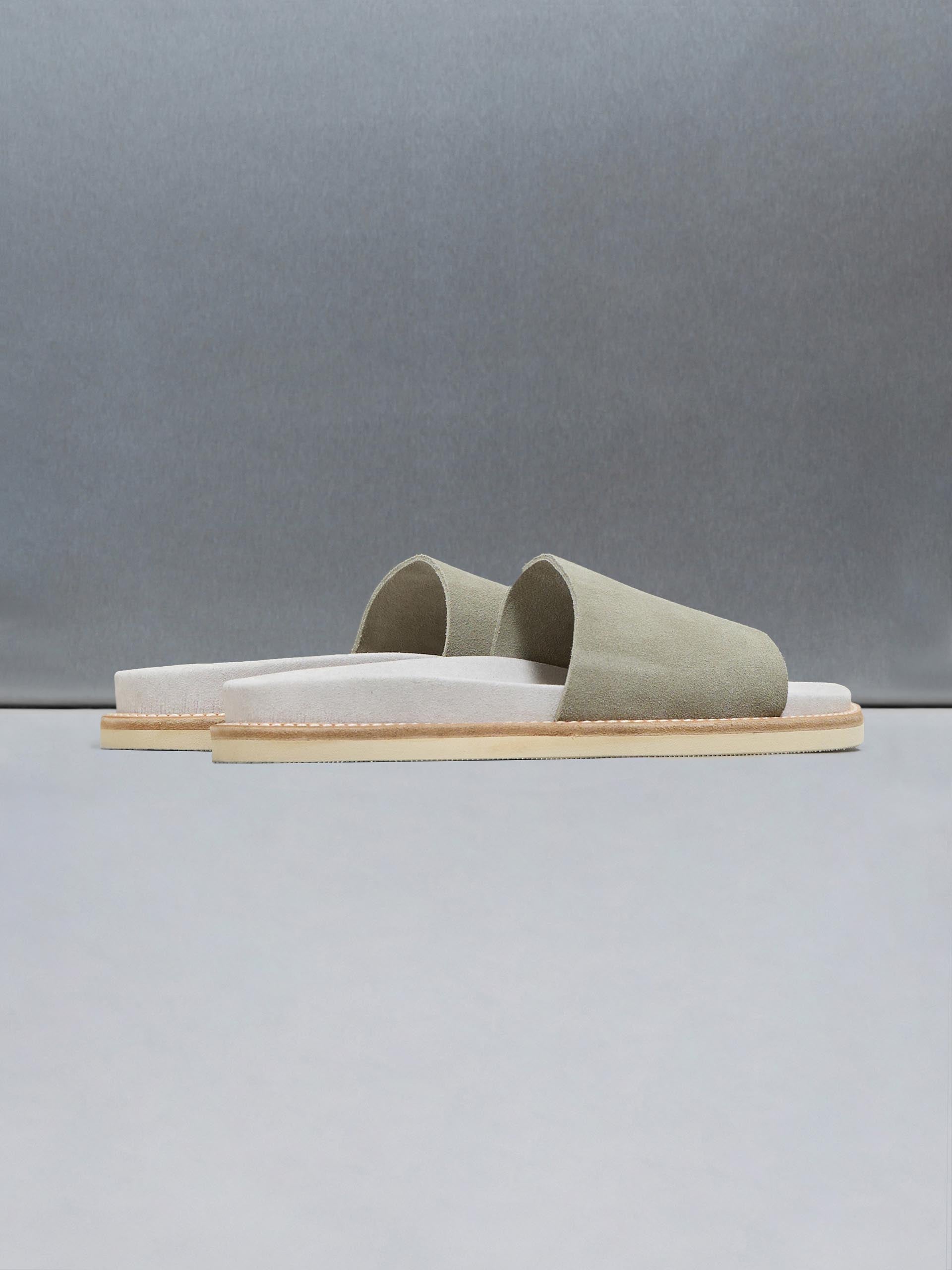 Mens Suede Slides in Olive