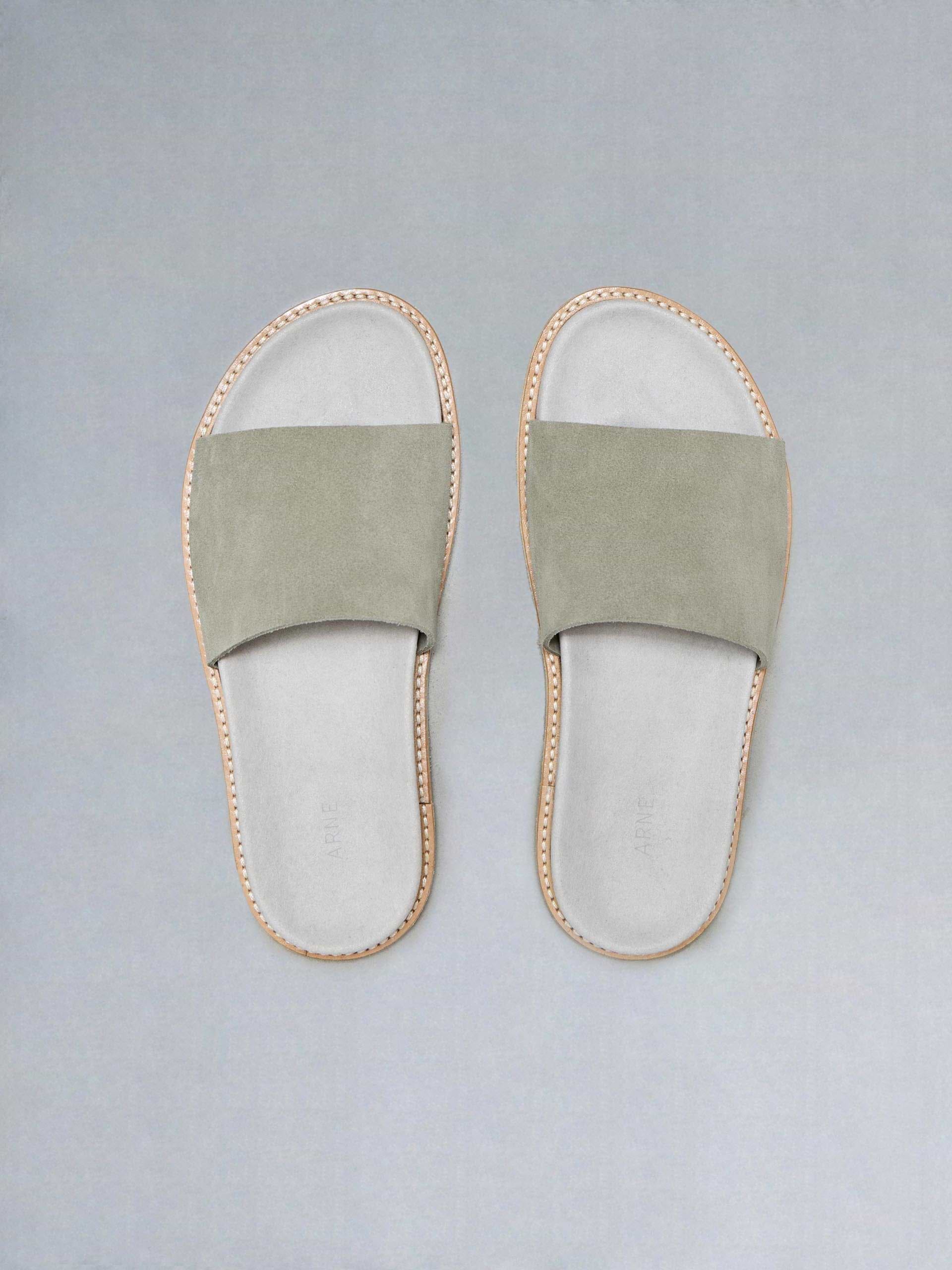 Suede Slides in Olive