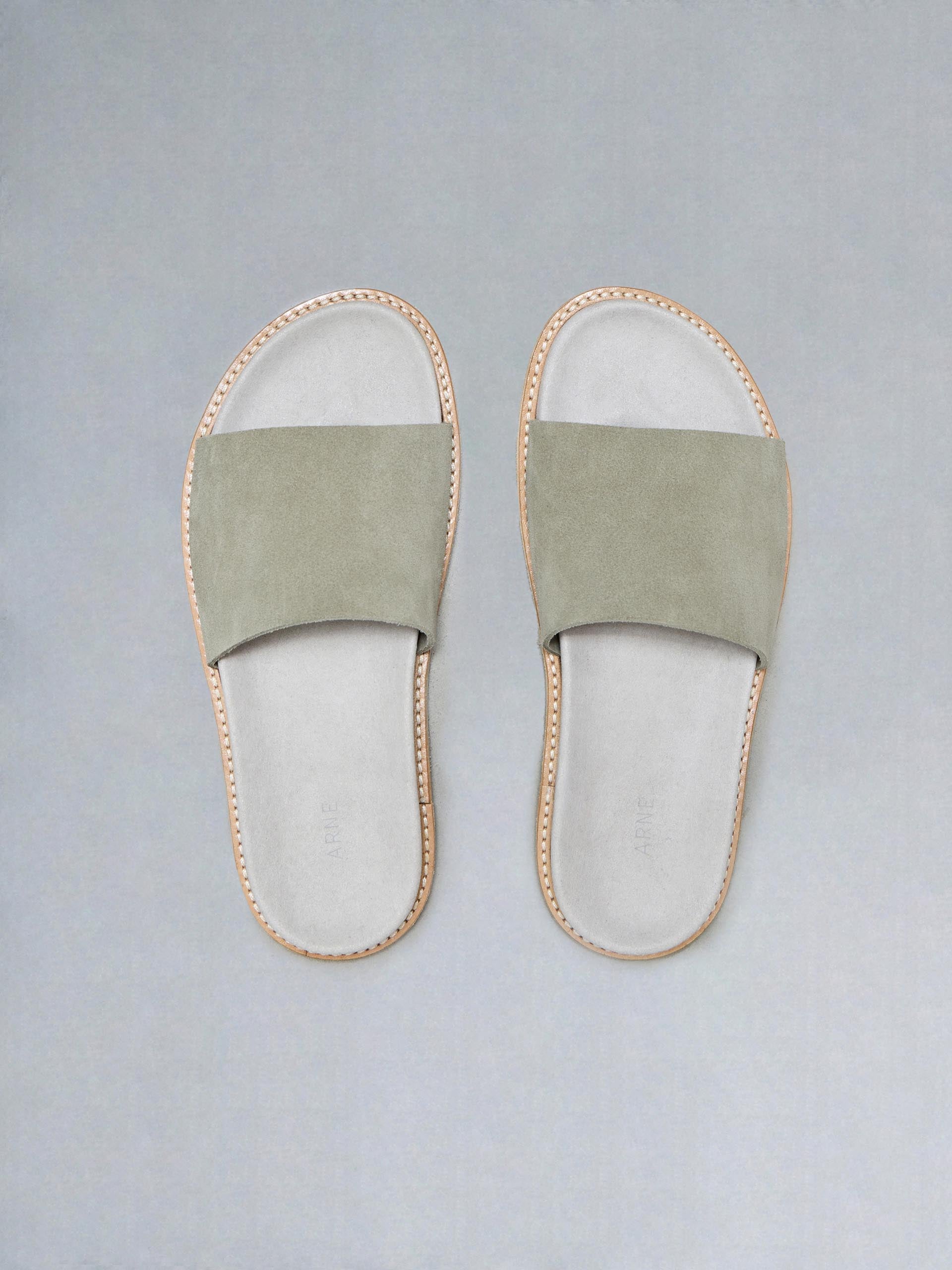 Mens Suede Slides in Olive