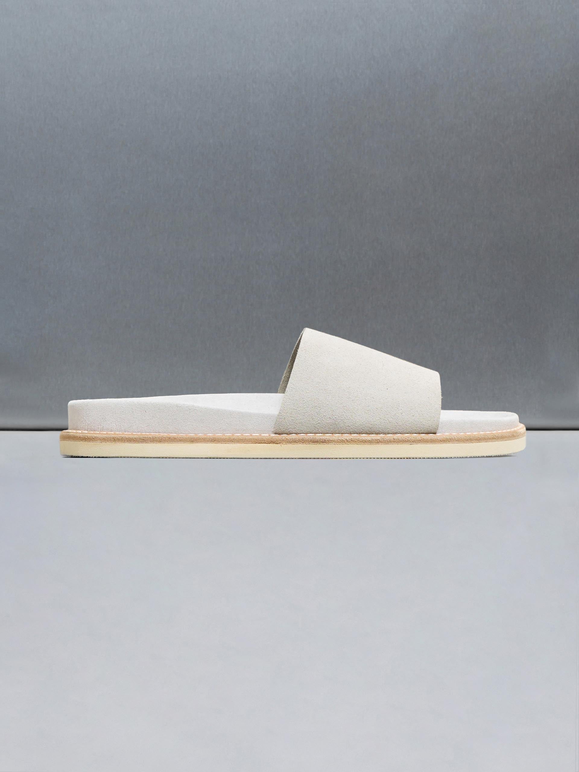 Mens Suede Slides in Stone