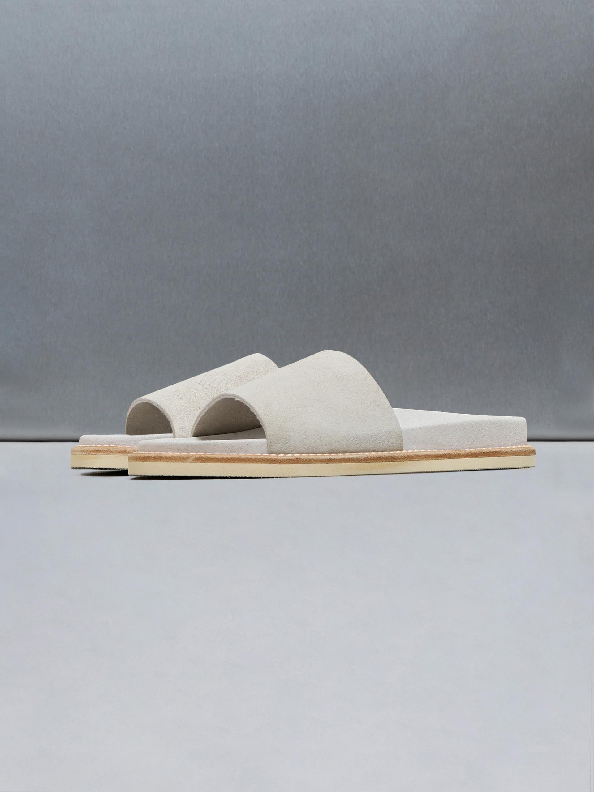 Mens Suede Slides in Stone