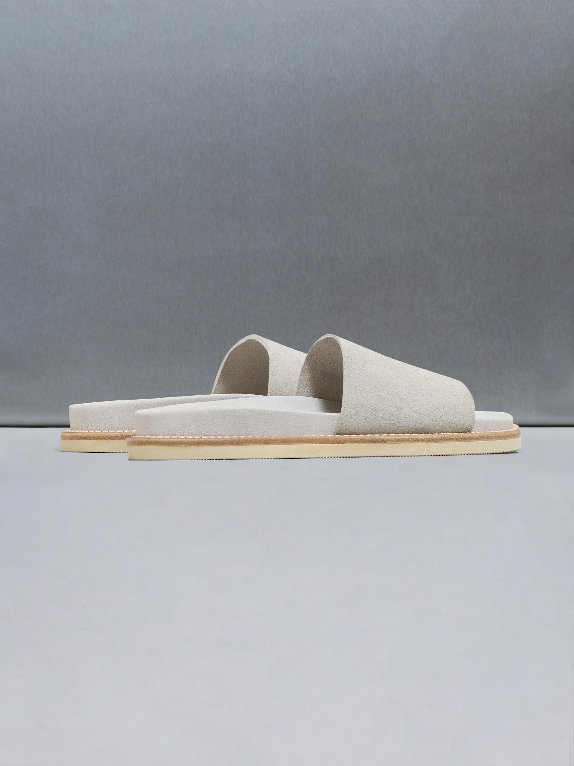 Mens Suede Slides in Stone