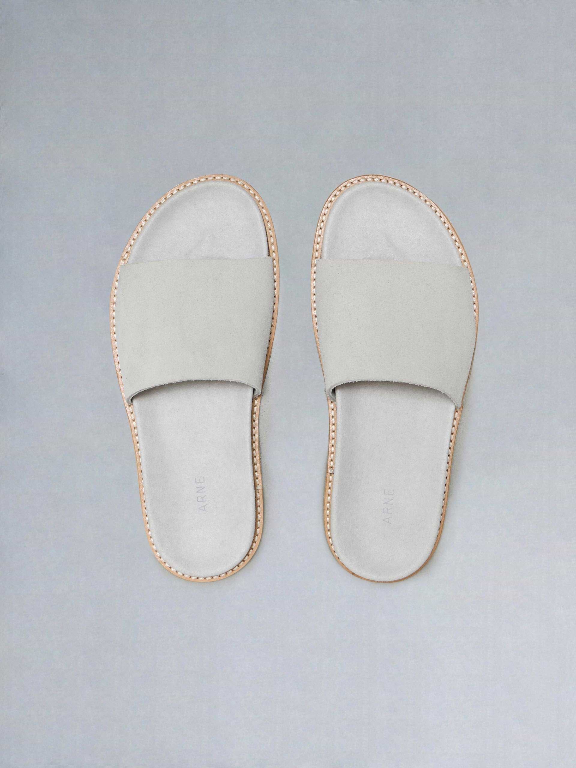 Suede Slides in Stone