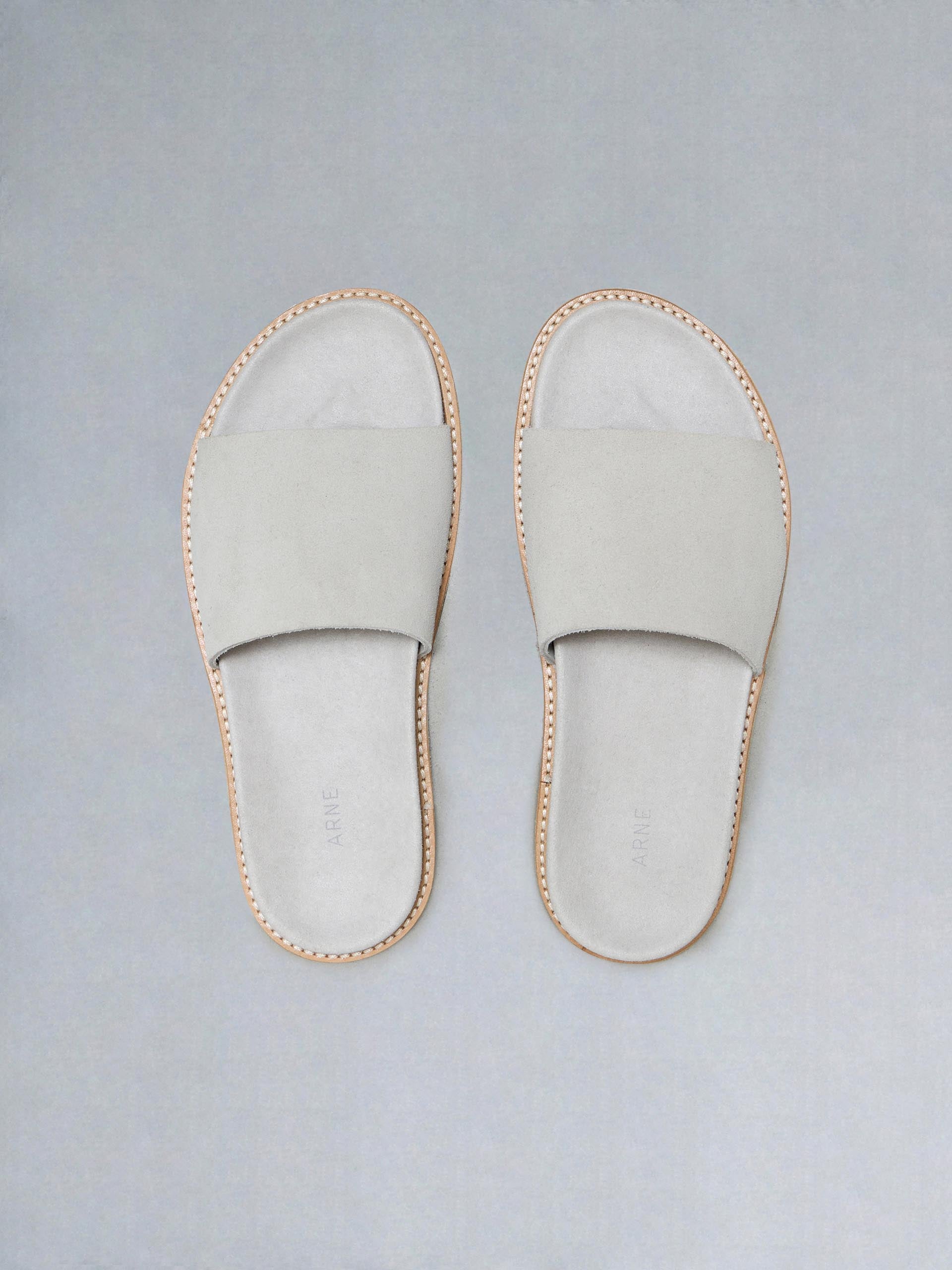 Mens Suede Slides in Stone