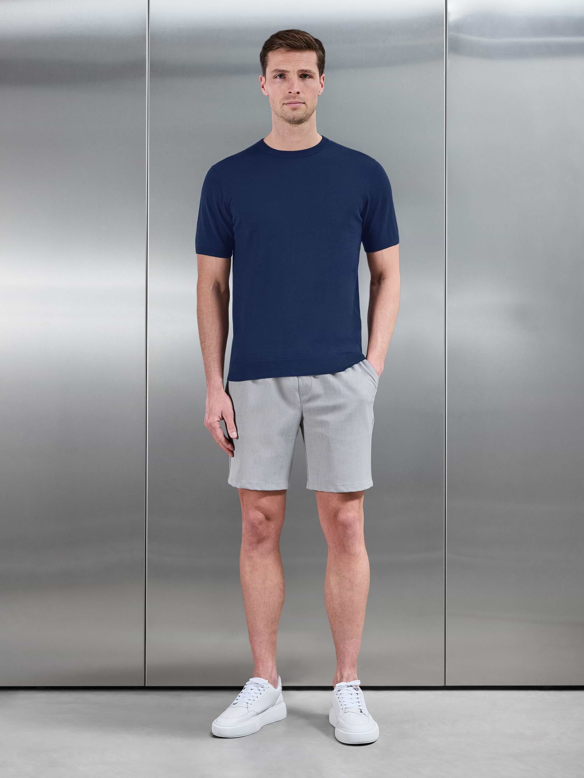 Mens Summer Cotton Knitted T-Shirt in Navy
