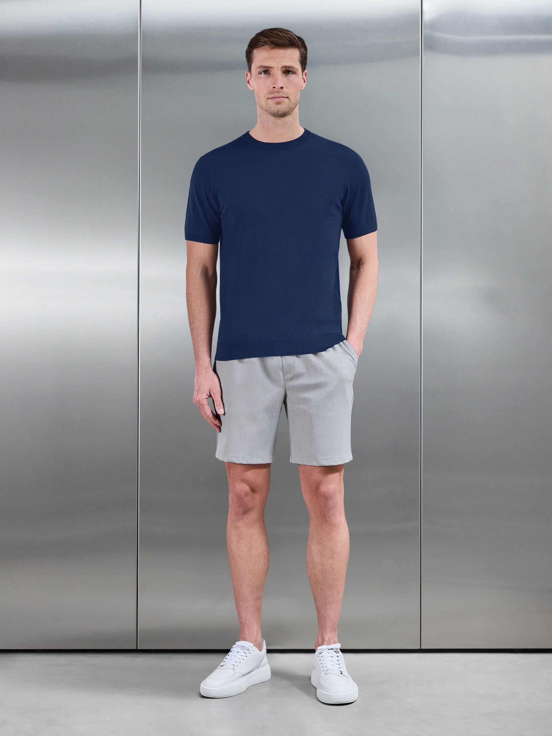 Mens Summer Cotton Knitted T-Shirt in Navy