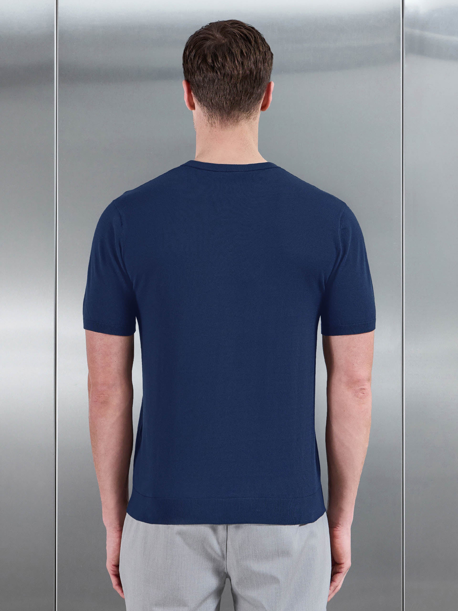 Mens Summer Cotton Knitted T-Shirt in Navy
