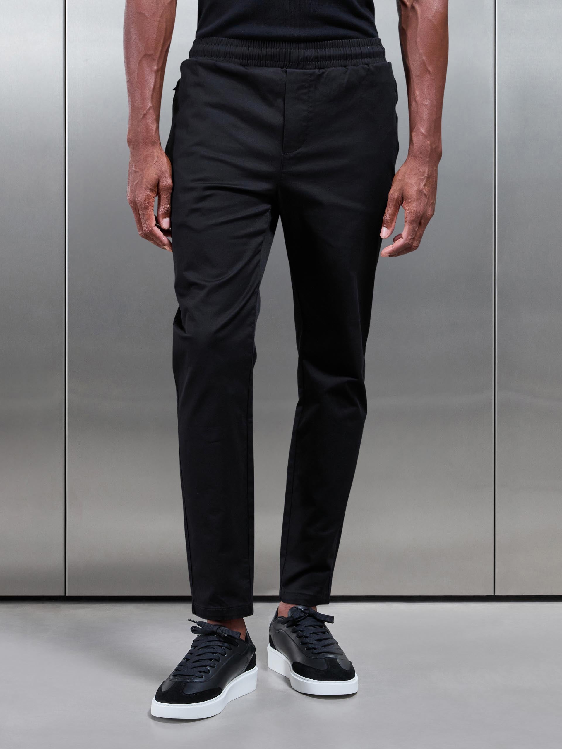 Mens Tailored Drawstring Chino Trouser in Black