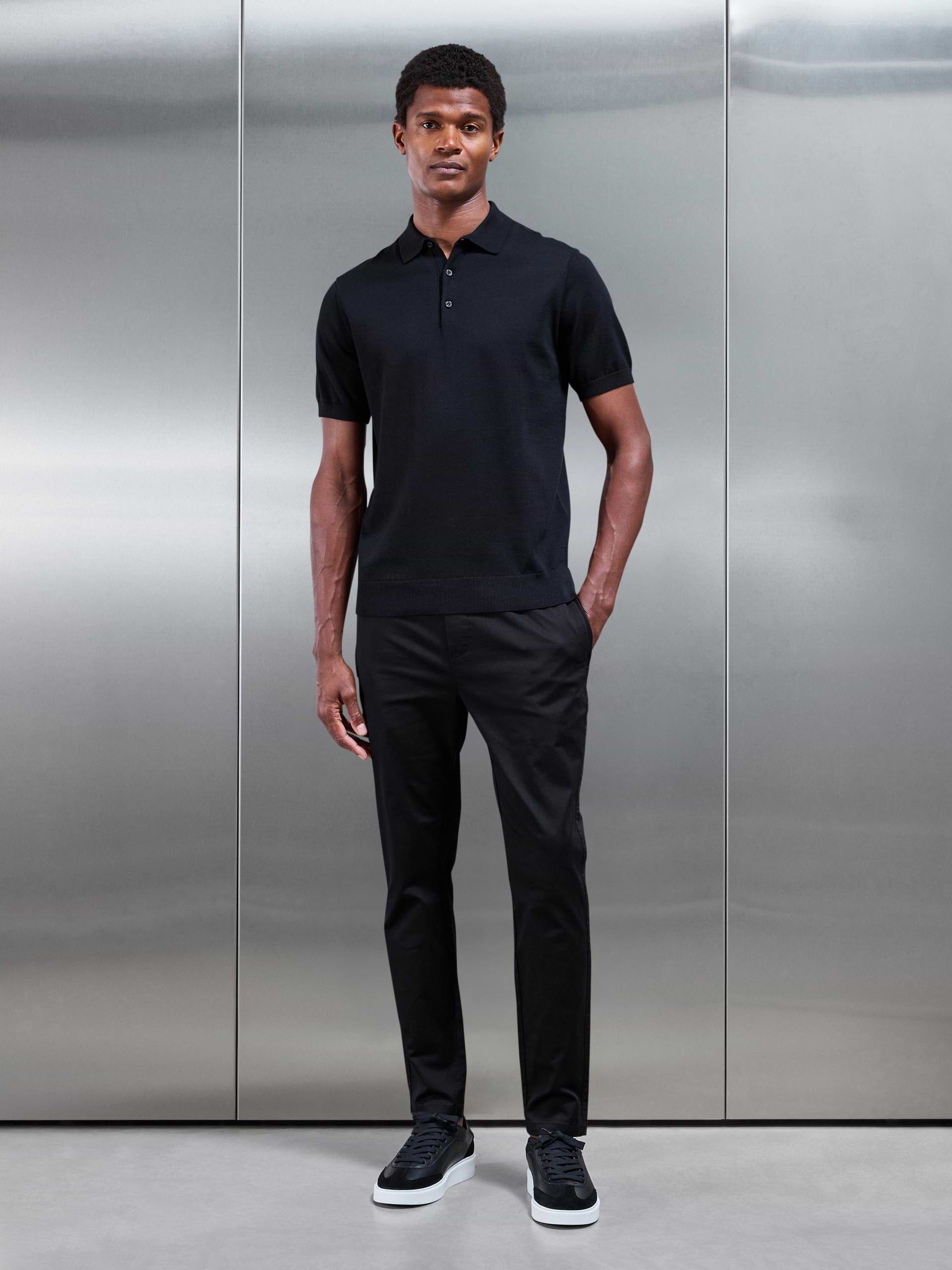 Mens Tailored Drawstring Chino Trouser in Black