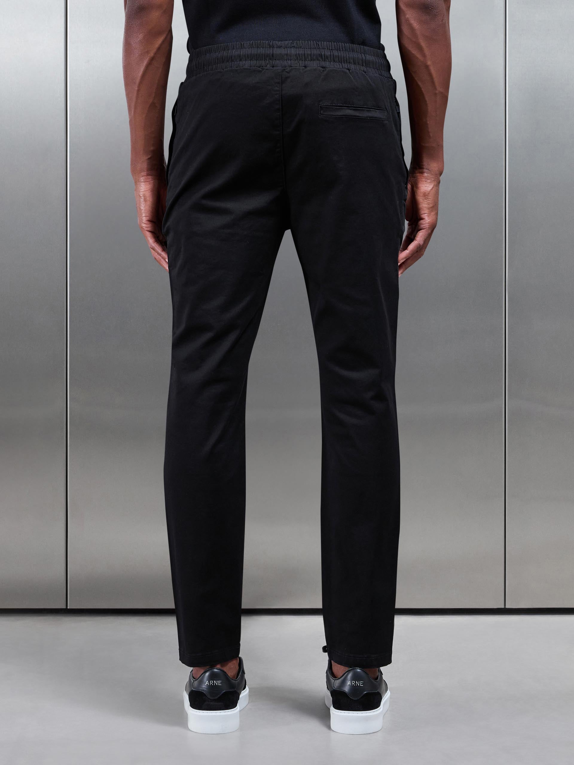 Mens Tailored Drawstring Chino Trouser in Black